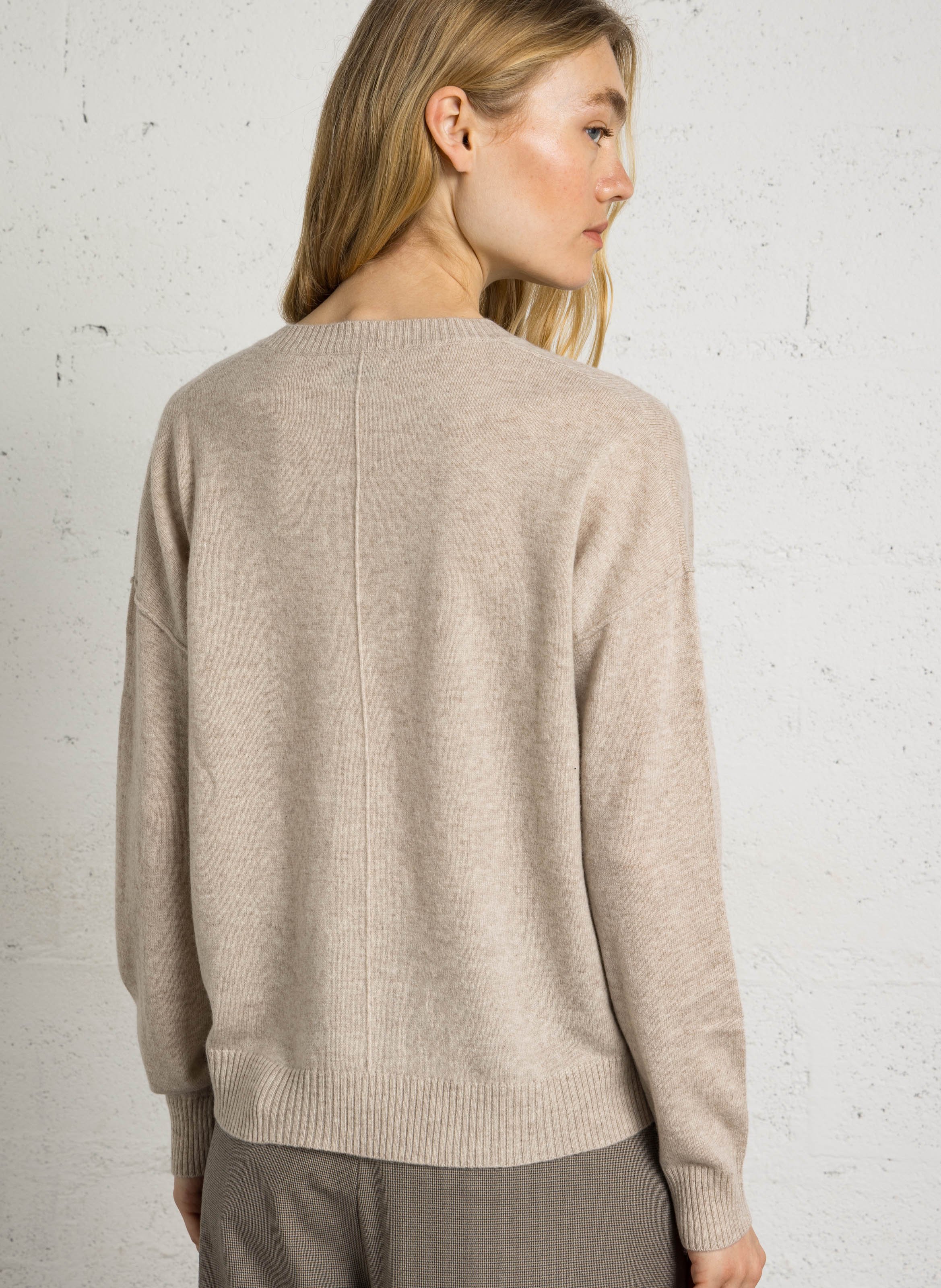 Pull ample col V en laine et cachemire HARTFORD Beige