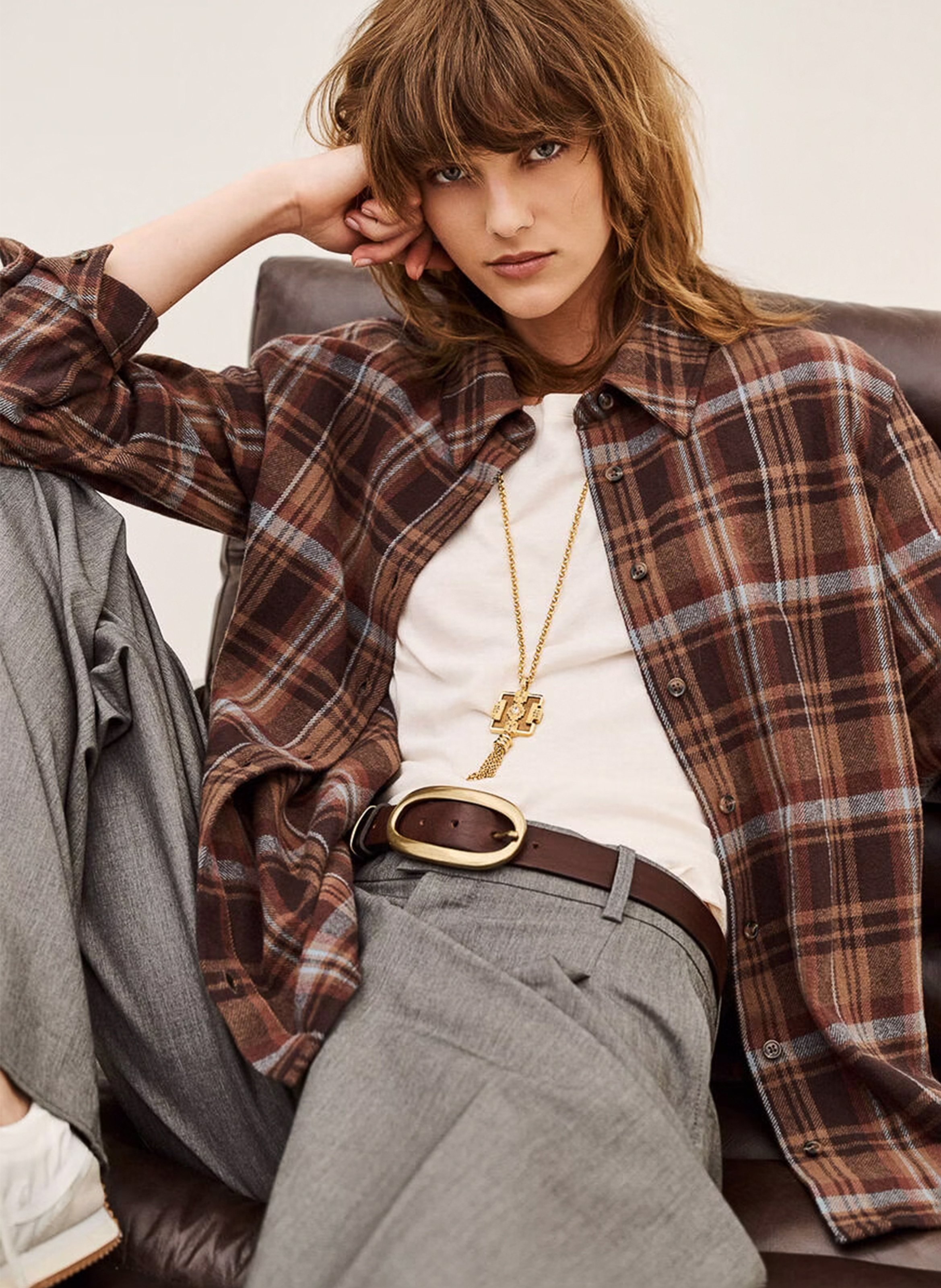 Chemise droite à carreaux en coton BA&SH Marron