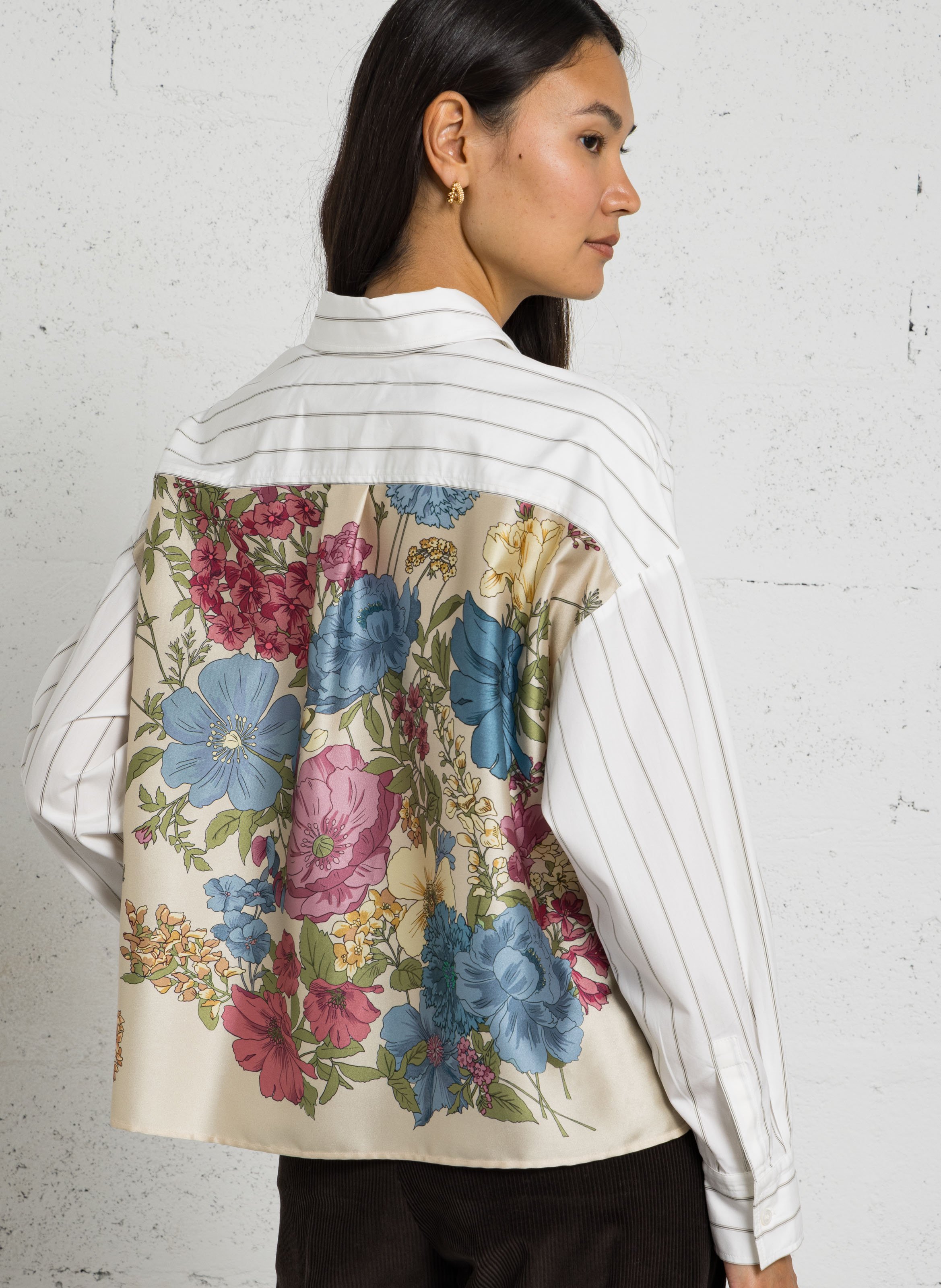 Recht en kort gestreept katoenen overhemd MAX MARA WEEK END Bruin