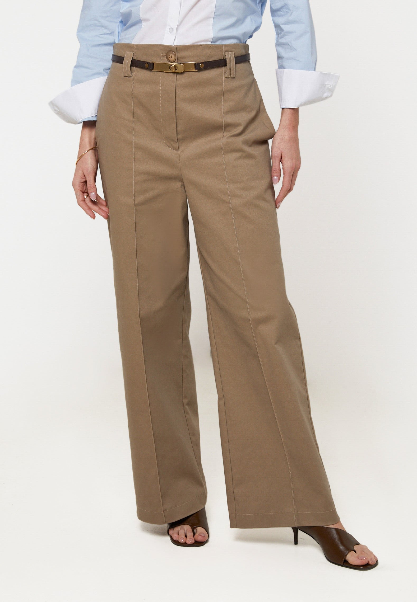 Wide-leg high-rise cotton pants RODIER Beige