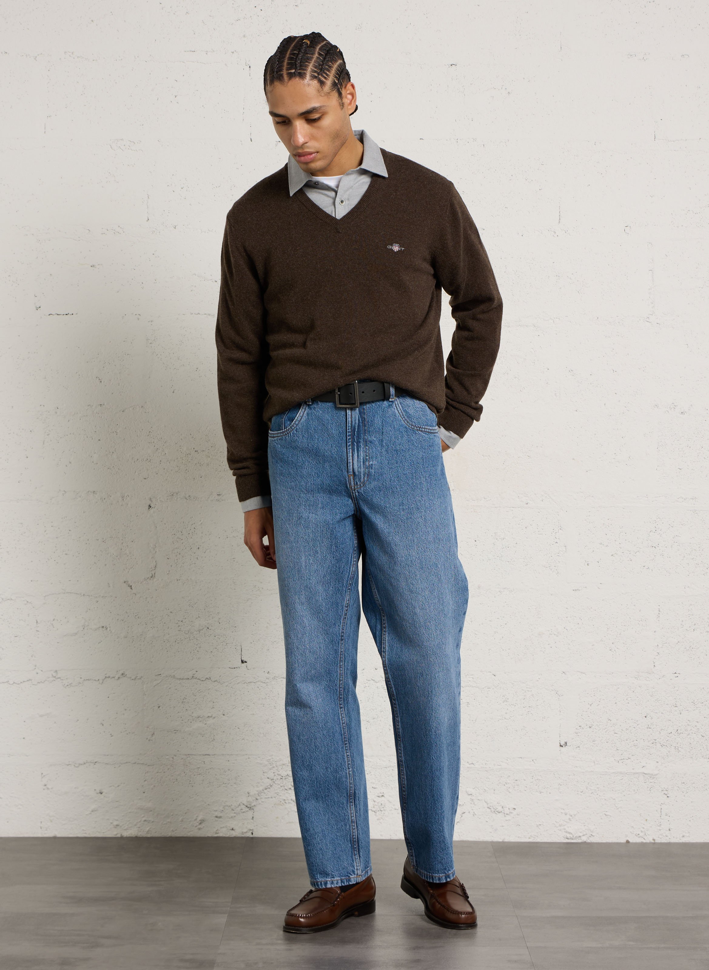 Pull col V en laine GANT Marron