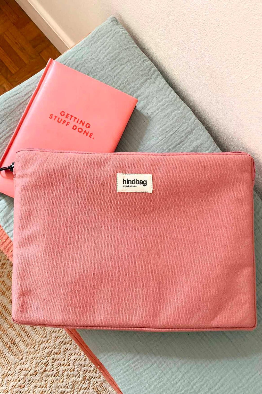 Cotton laptop sleeve with shock-absorbing foam HINDBAG Pink