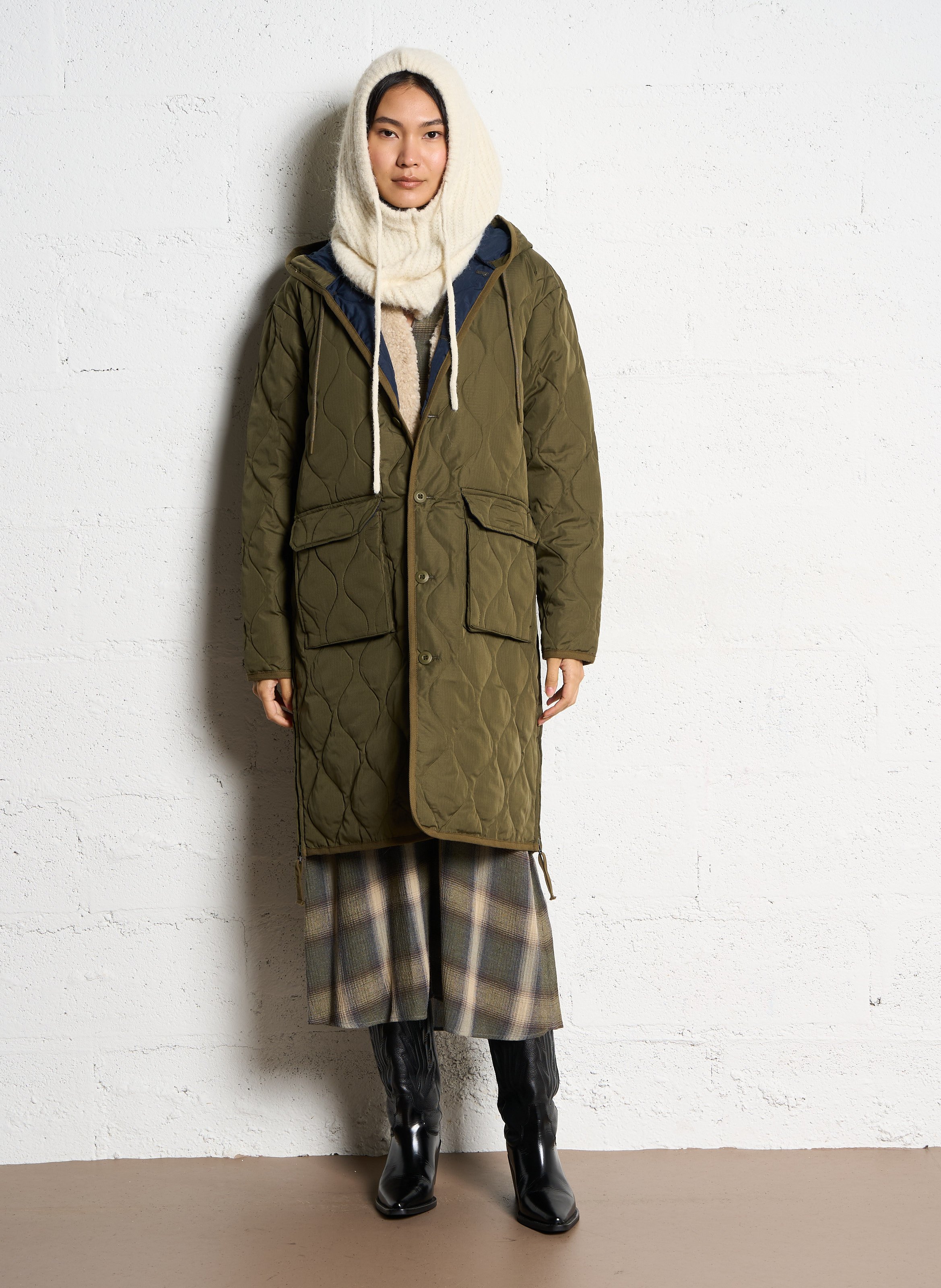 Manteau droit à capuche TAION Kaki