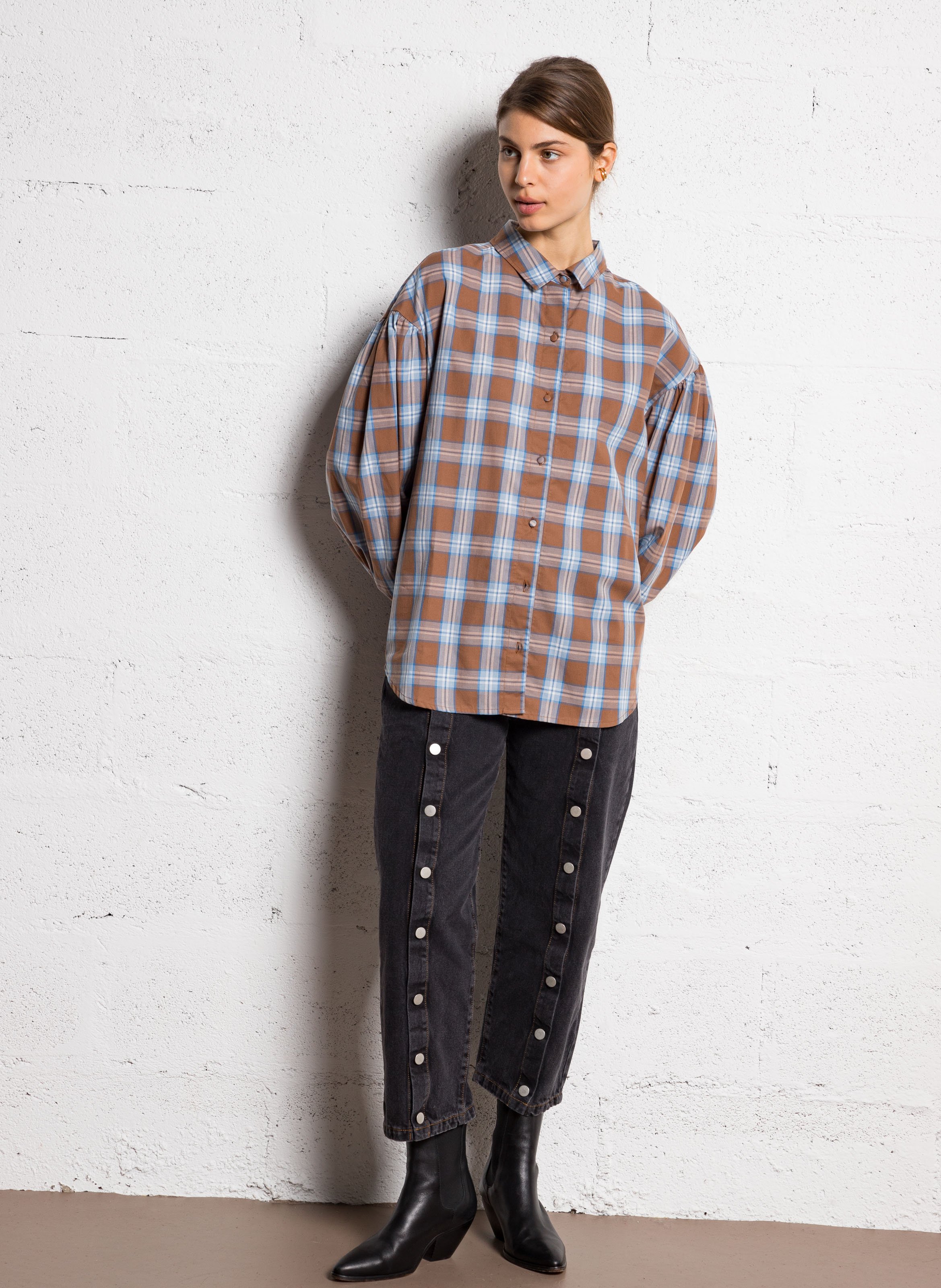 Chemise droite à carreaux  THE TINY BIG SISTER Marron