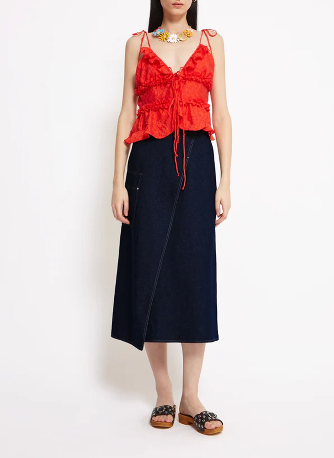Cotton denim midi skirt ROSEANNA Blue