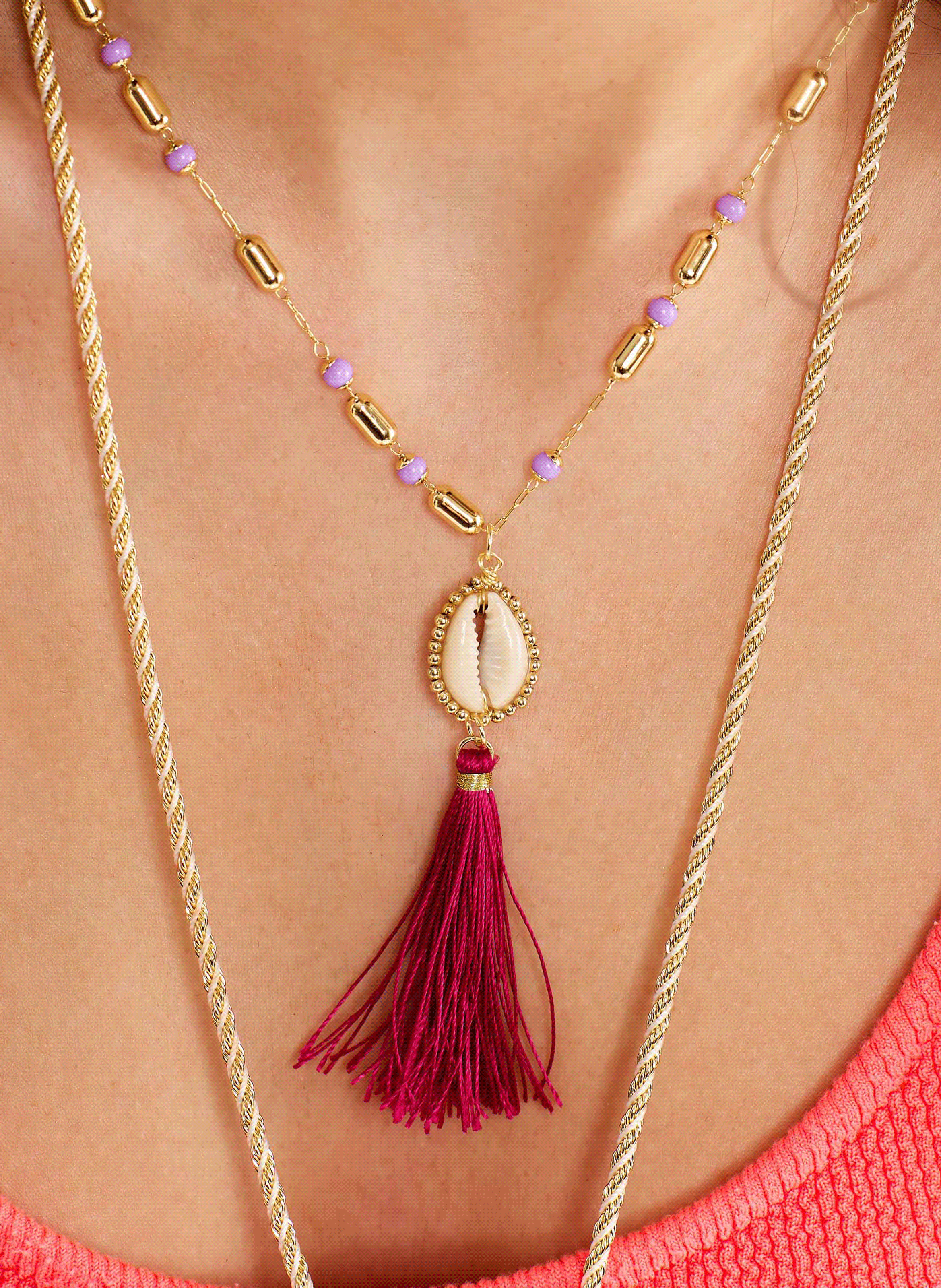Necklace with beads and tassel pendant HIPANEMA Purple