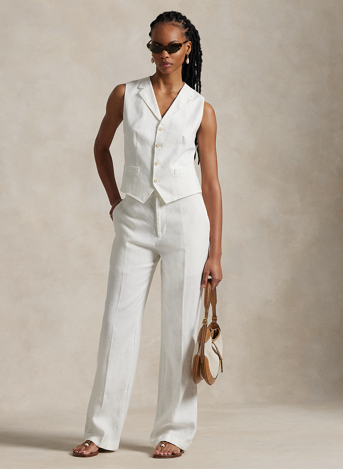 Pantalon large en lin POLO RALPH LAUREN Blanc