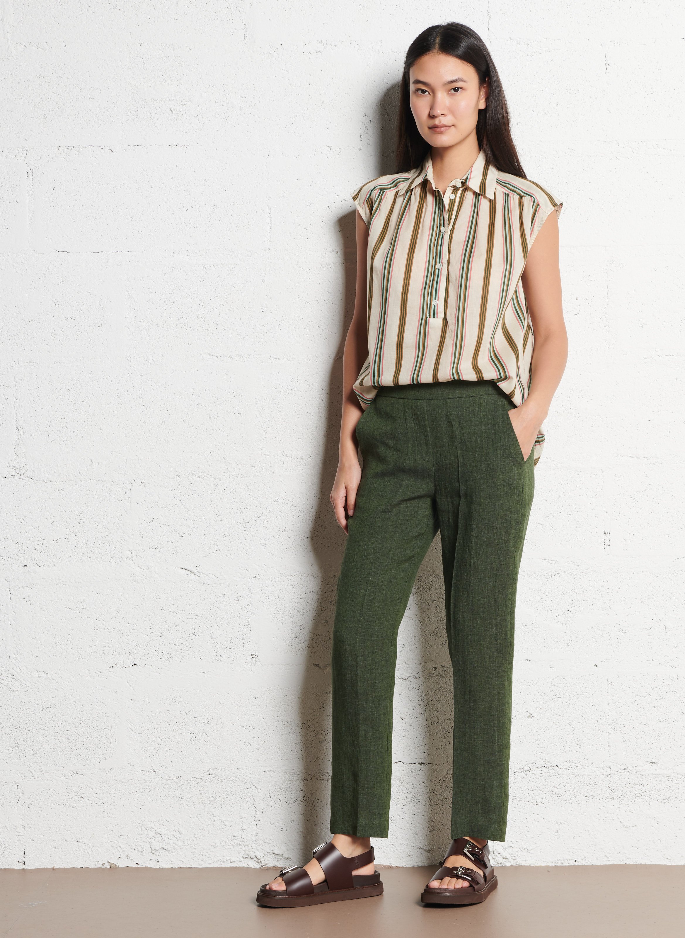 Straight linen pants DIEGA Brown