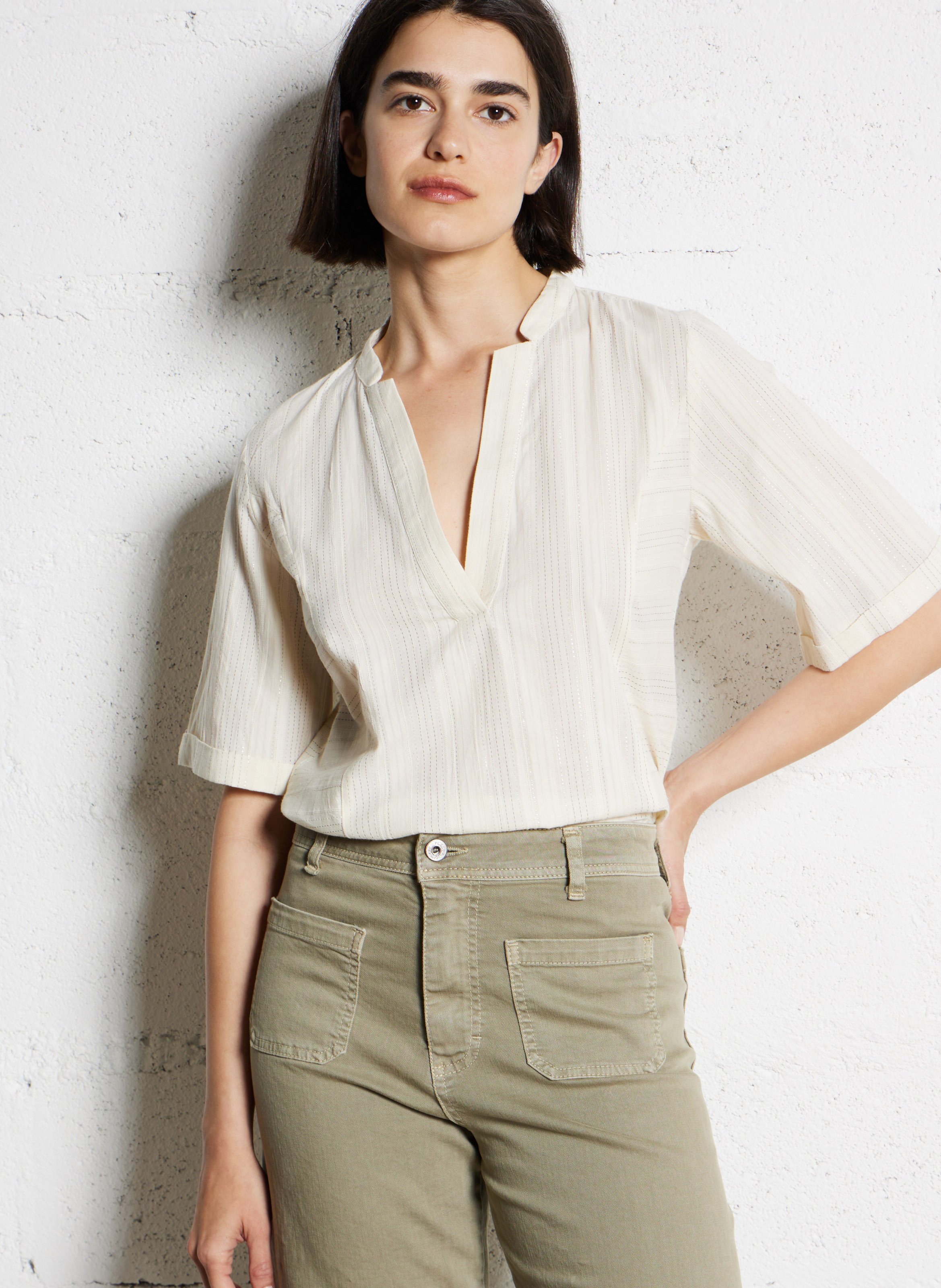 Tunisian collar blouse with metallic threads VILA Beige