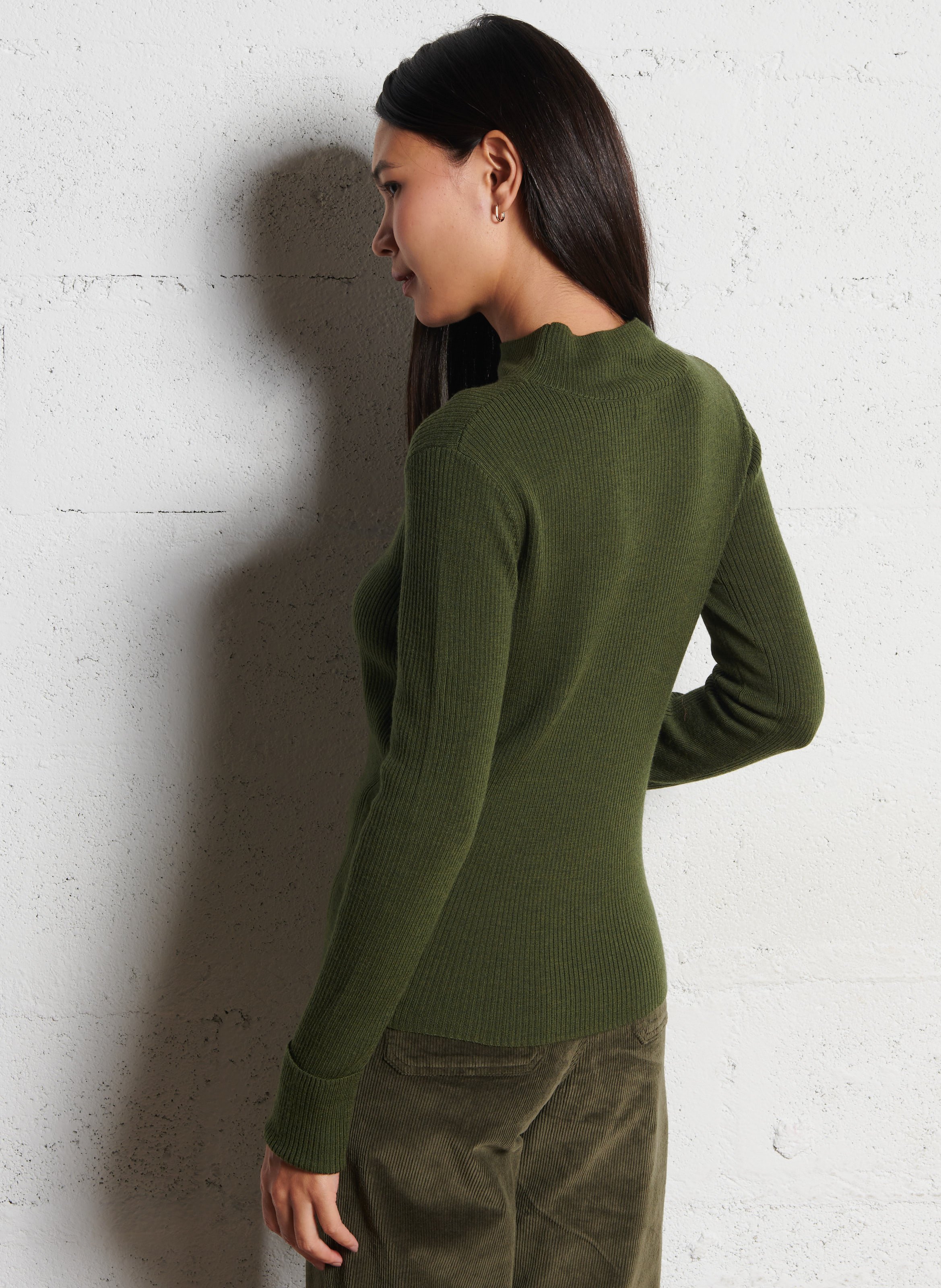 Pull ajusté col montant en laine BENSIMON Kaki