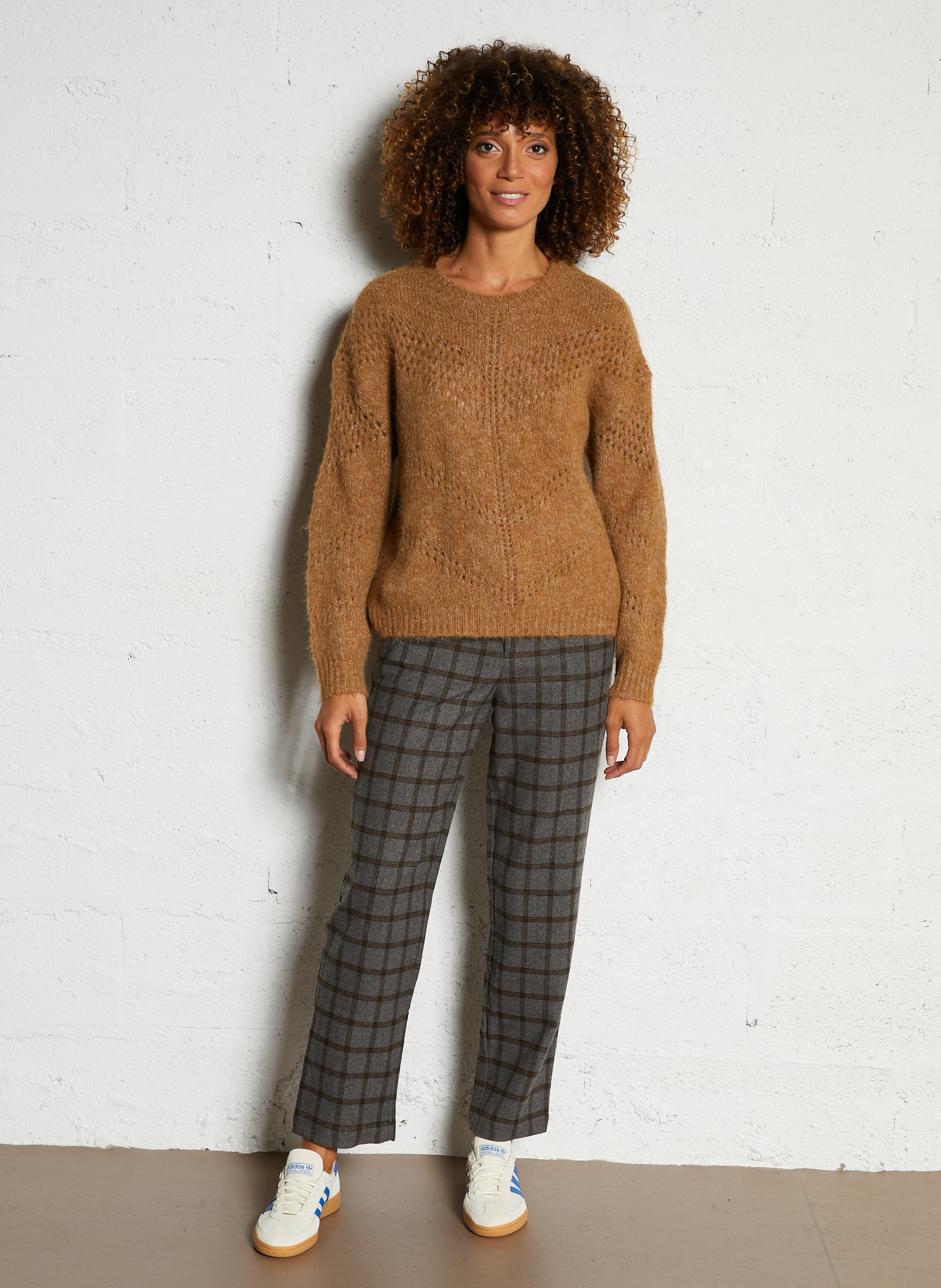 Pantalon droit à carreaux SEE U SOON Argent