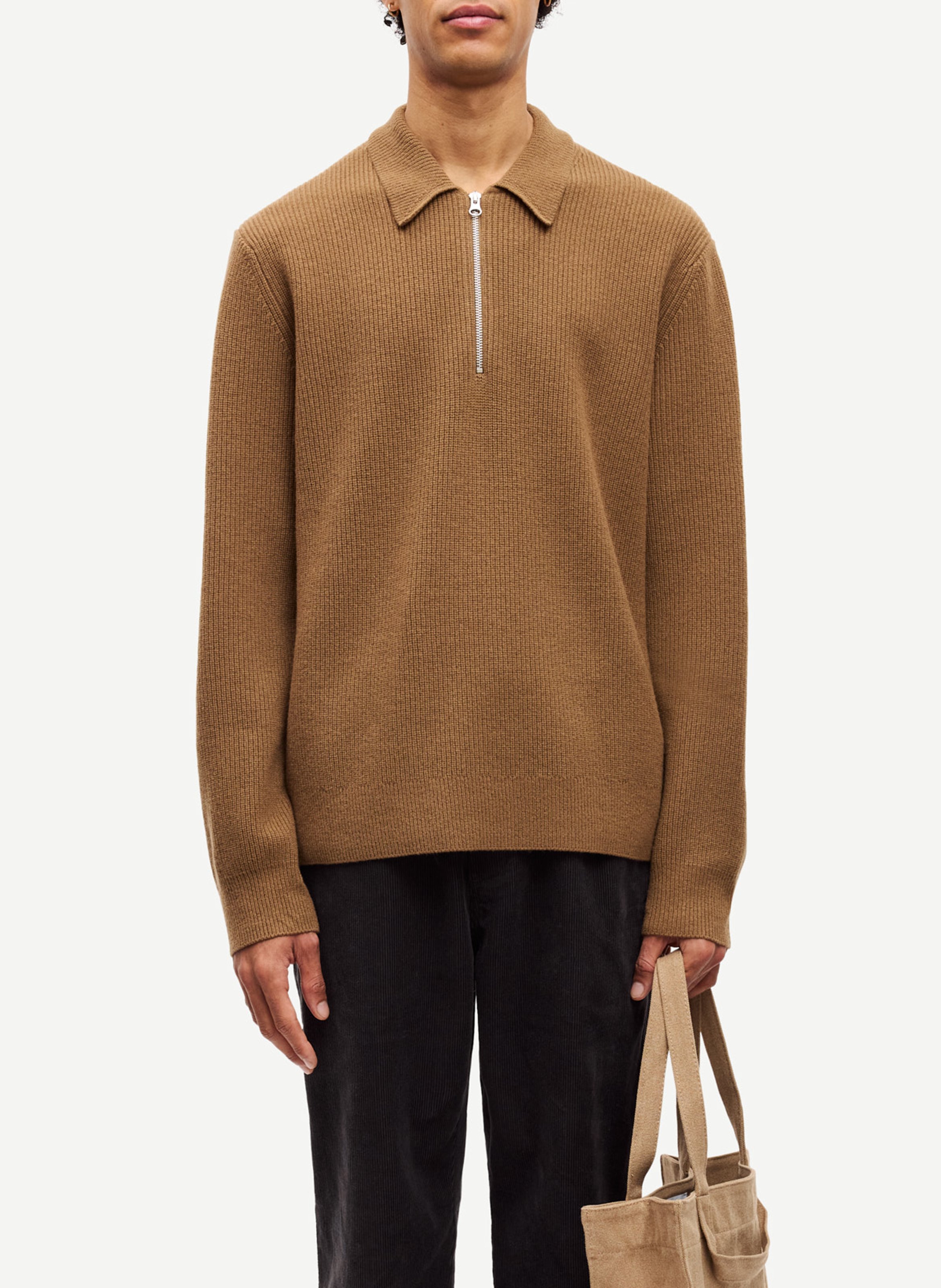 Pull polo en laine mérinos  SAMSOE SAMSOE Marron