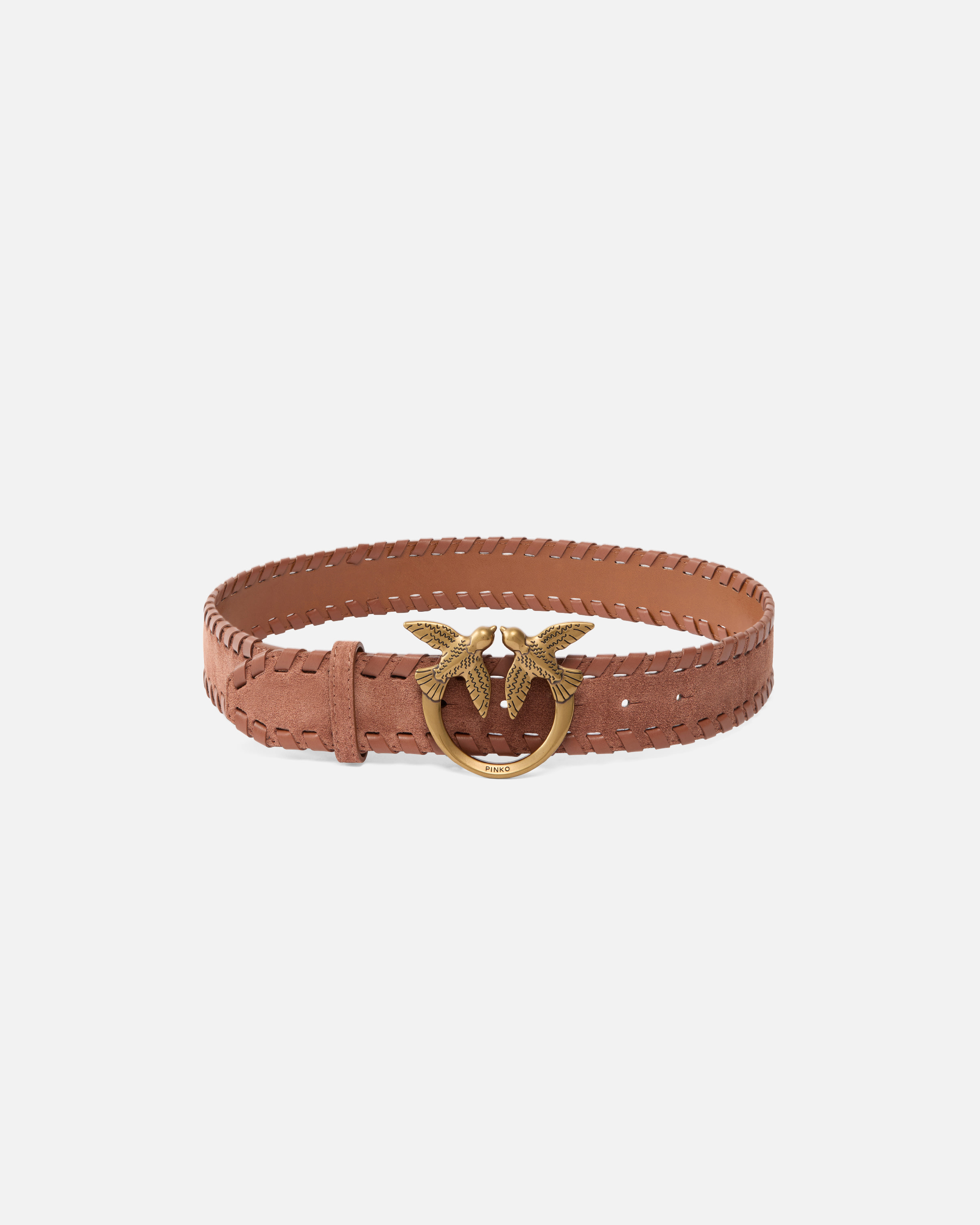 Leather belt with love birds buckle 4 cm PINKO Brown
