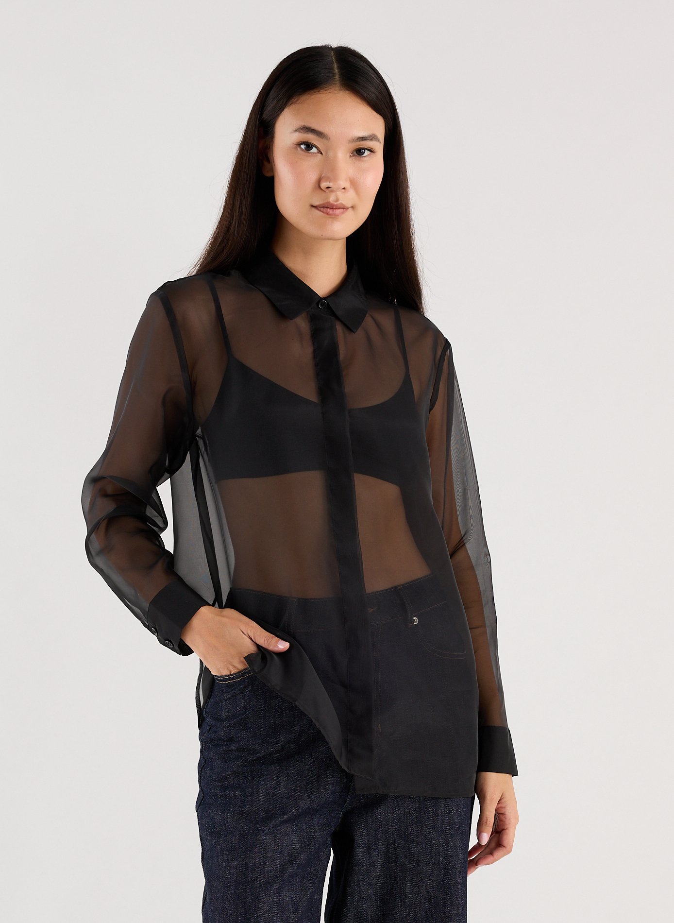 Straight sheer organza shirt SAISON 1865 Black