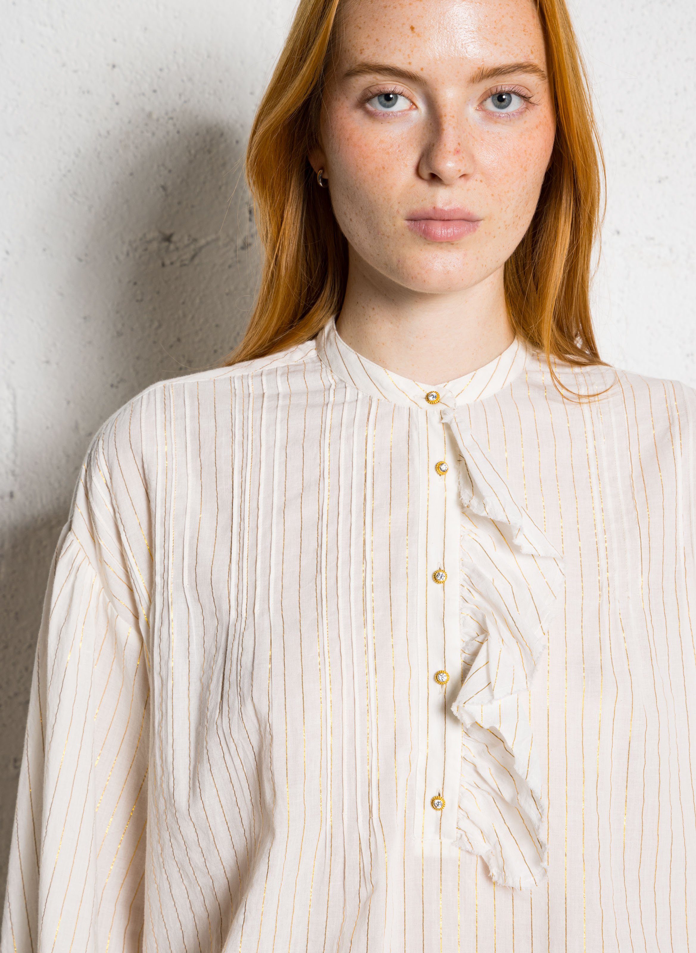 Gestreifte Baumwollbluse mit Rundhalsausschnitt LAURENCE BRAS Golden