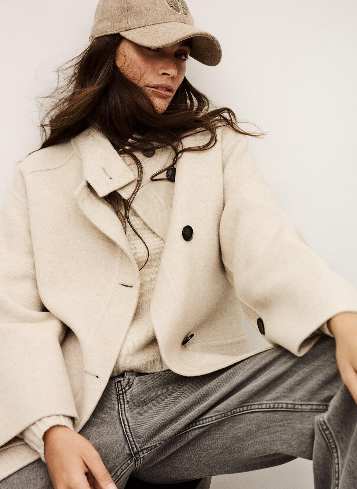 High-neck wool coat BA&SH Beige