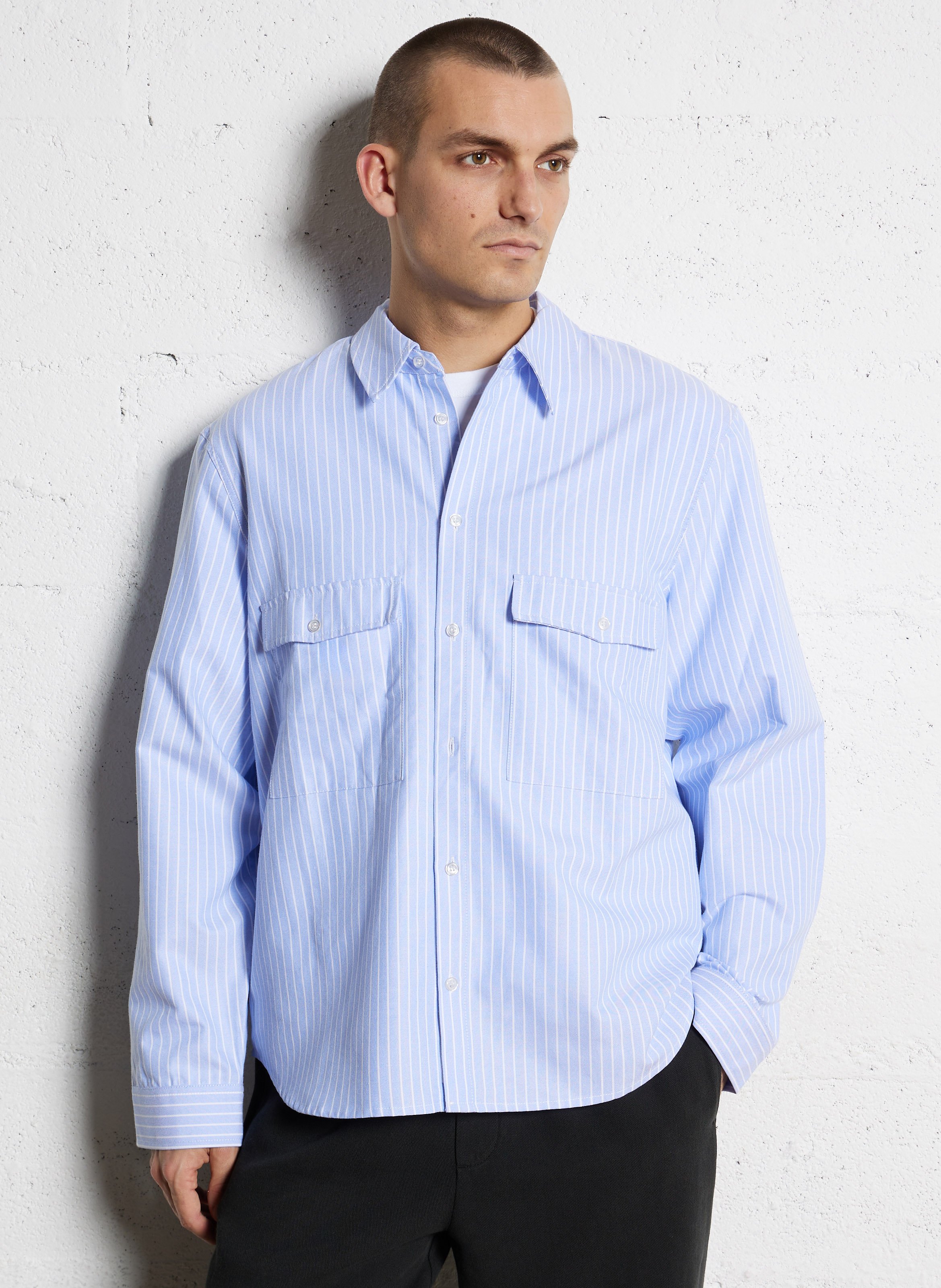 Oversized striped shirt with classic collar MINIMUM Blue