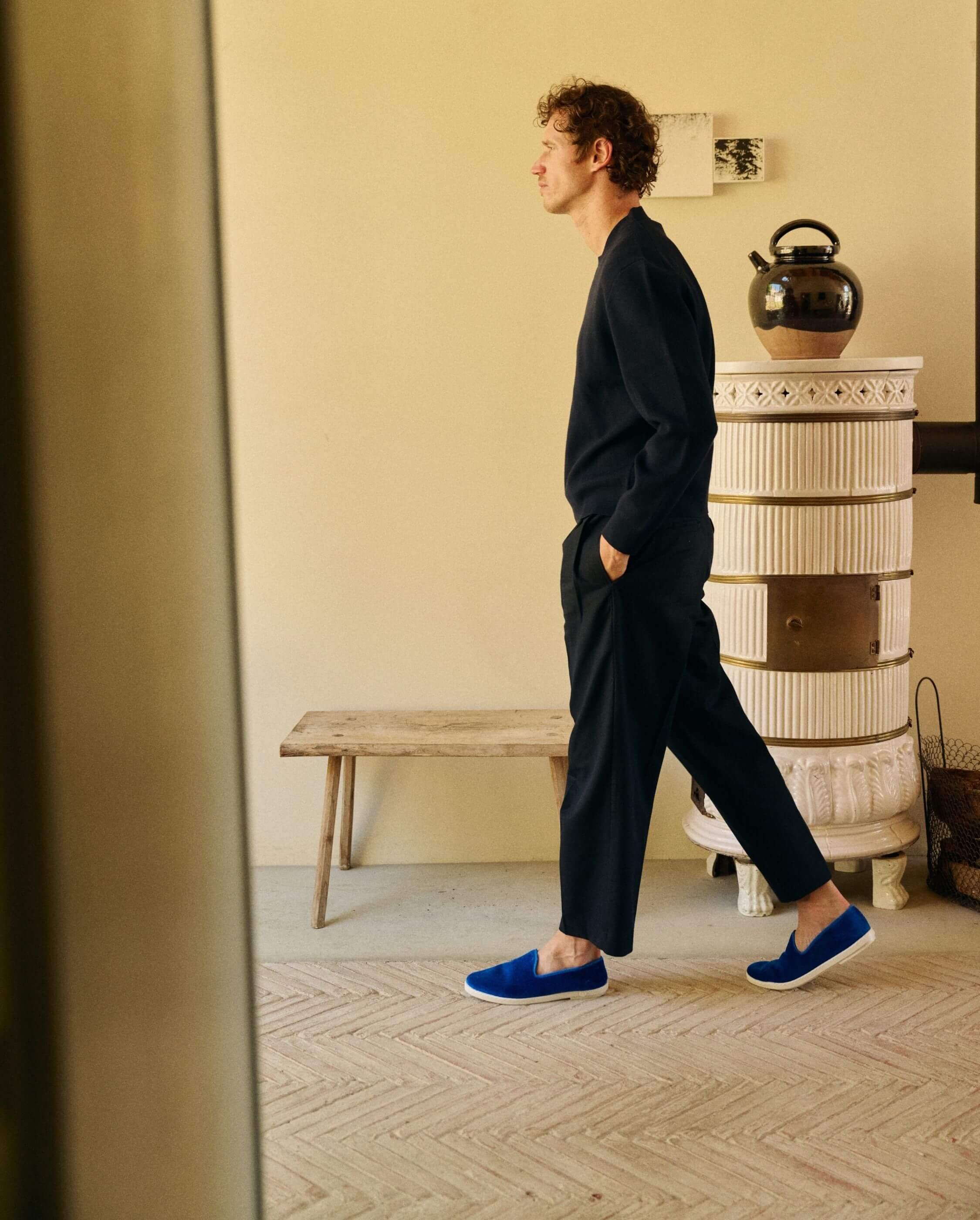 Chausson homme velours, bleu ANGARDE Bleu