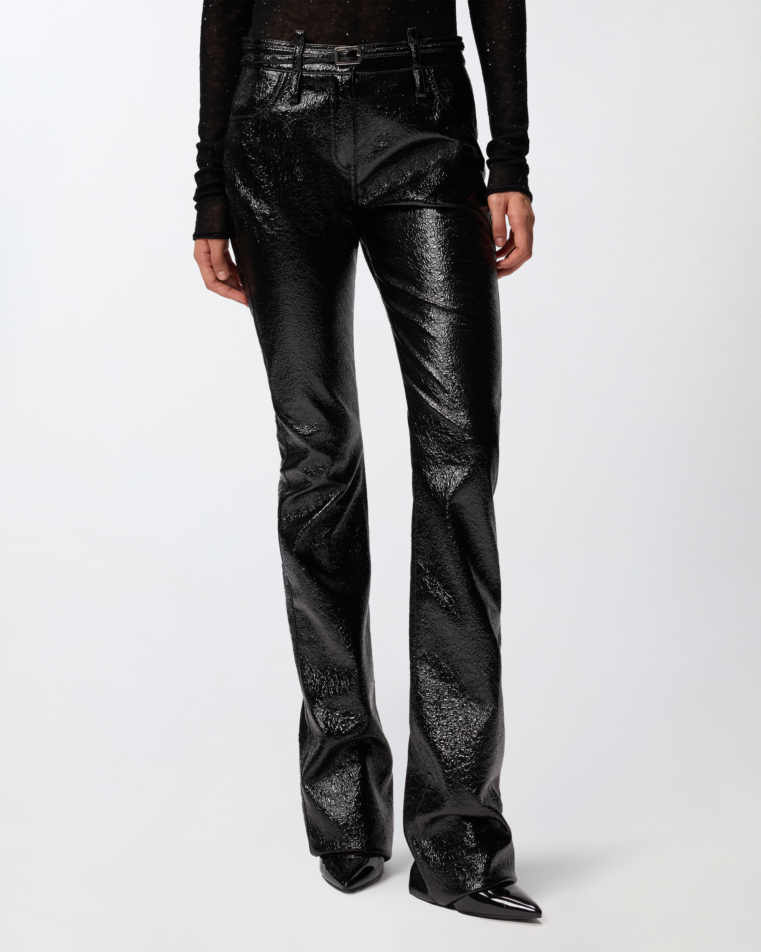 Belted patent leather pants PINKO Black