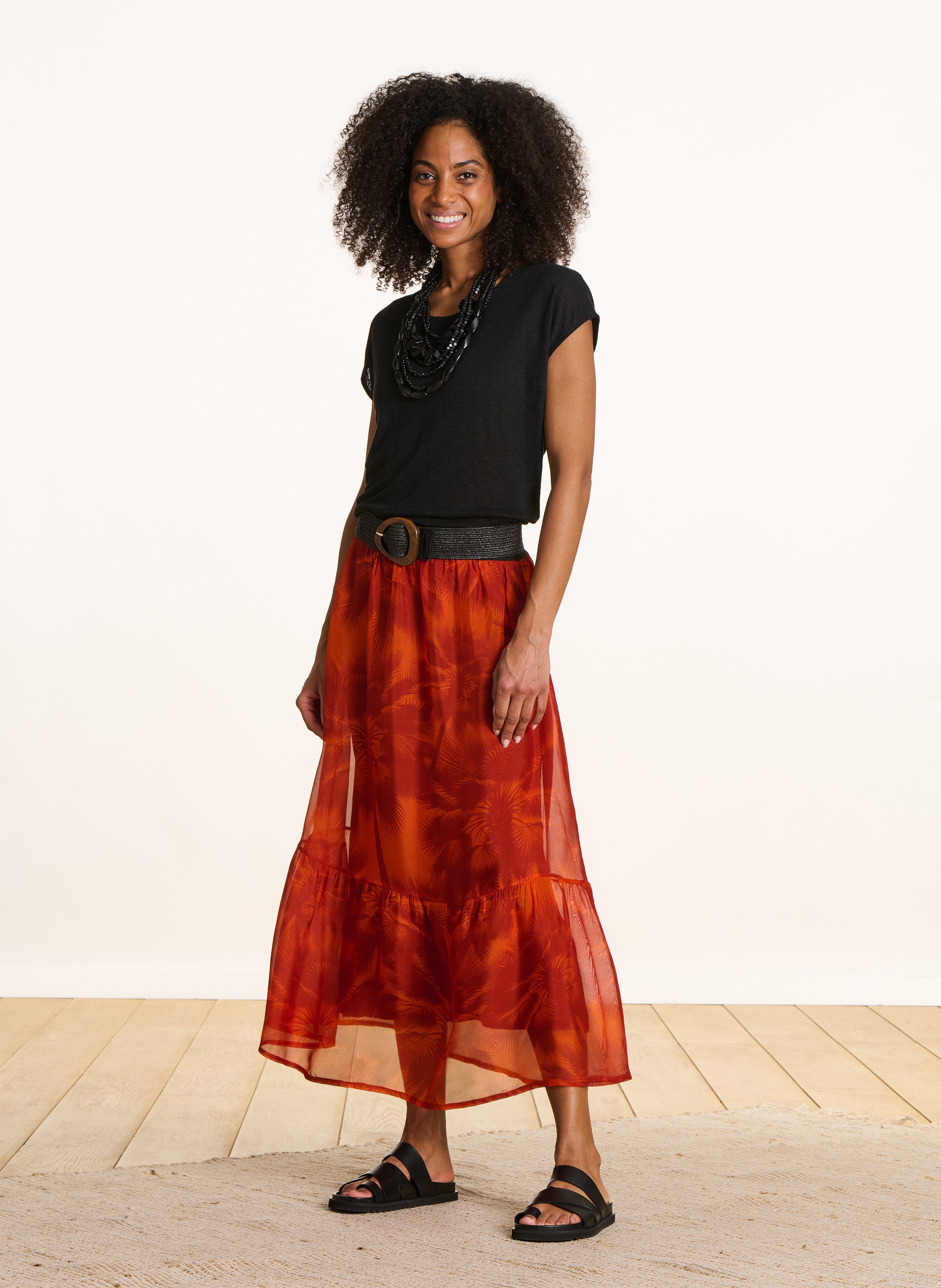 Halflange jurk met print LA FEE MARABOUTEE Oranje