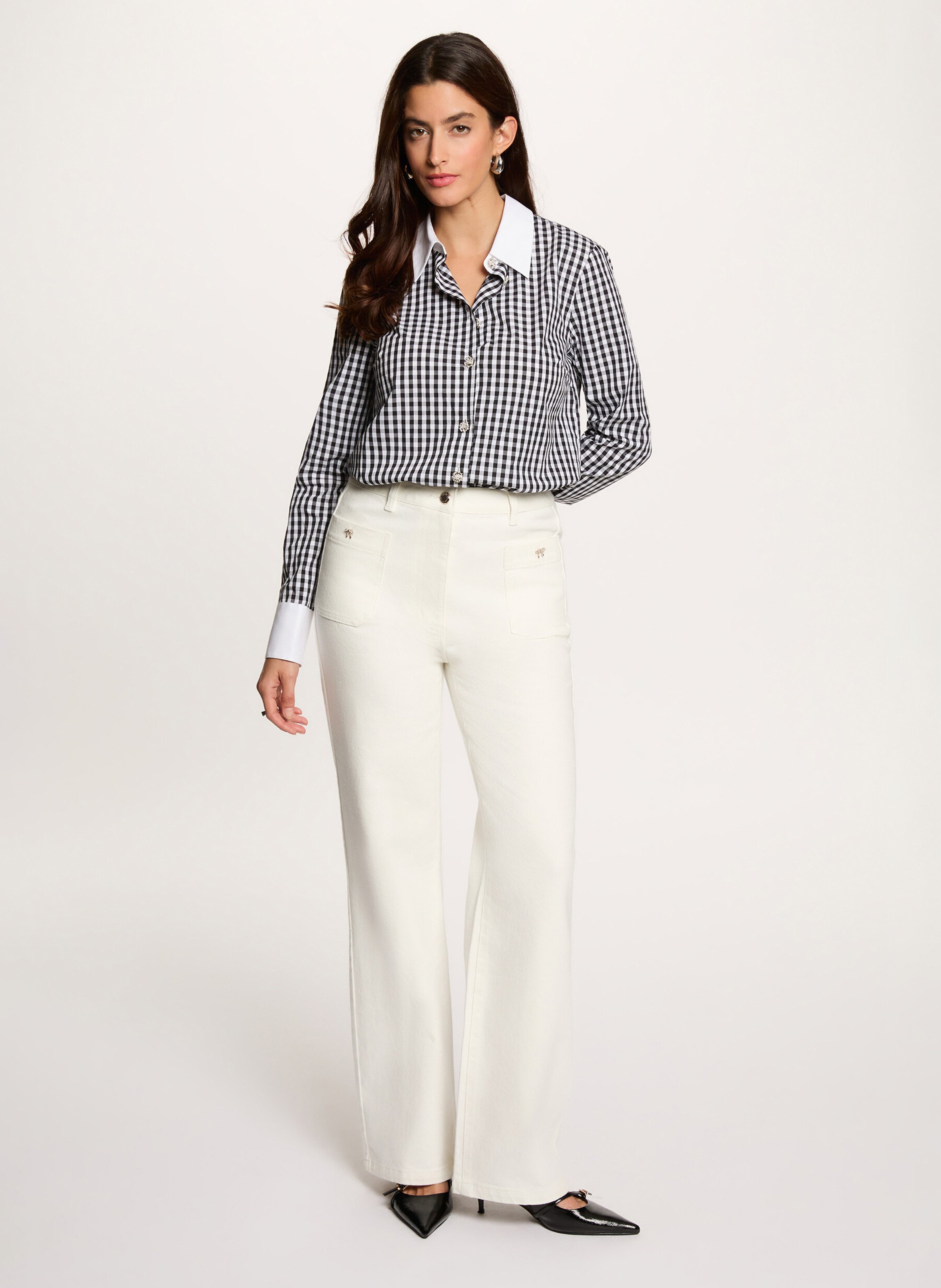 High-rise cotton-blend bootcut jeans MORGAN White