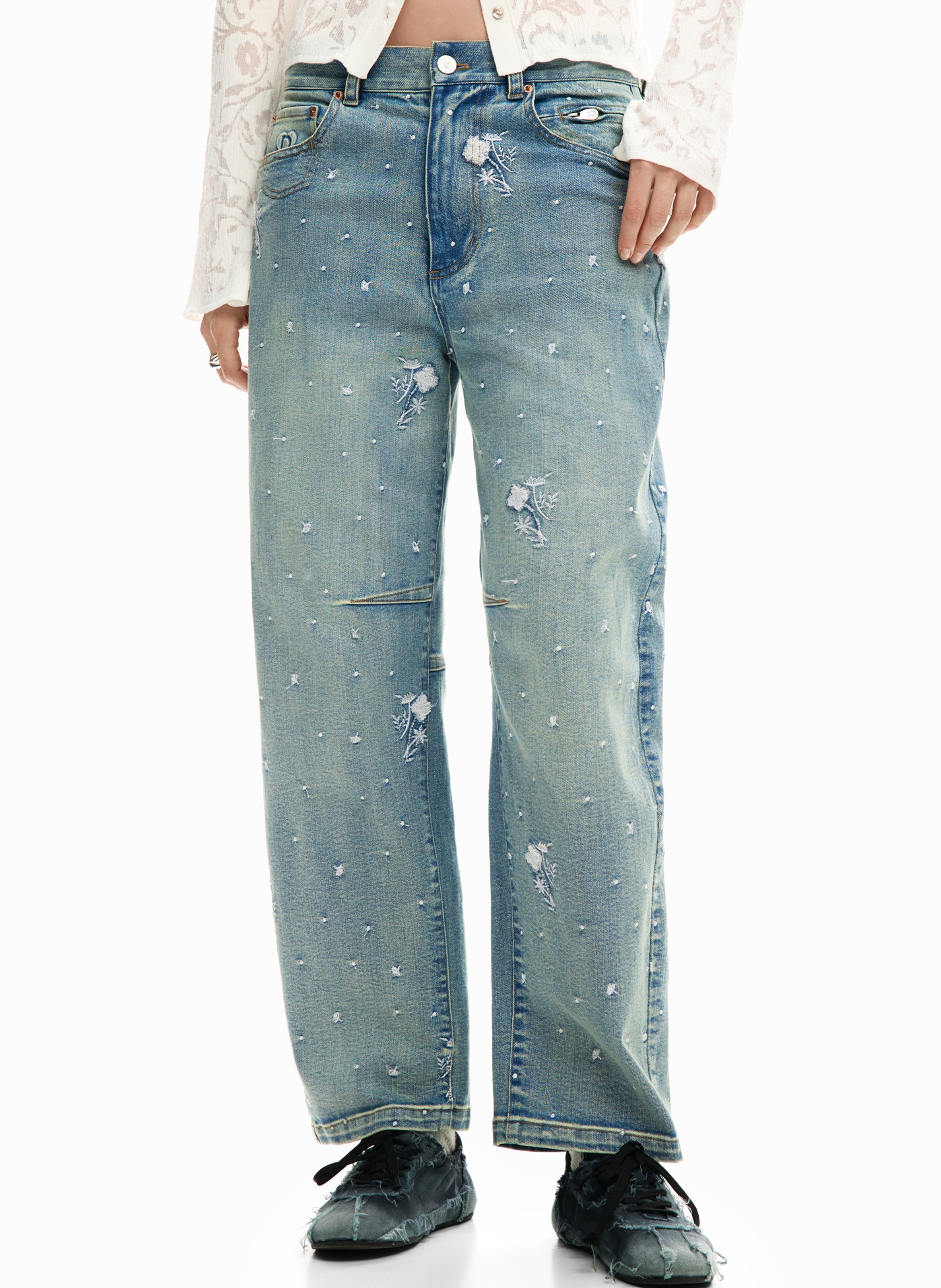 Weit geschnittene bestickte Jeans DESIGUAL Blau