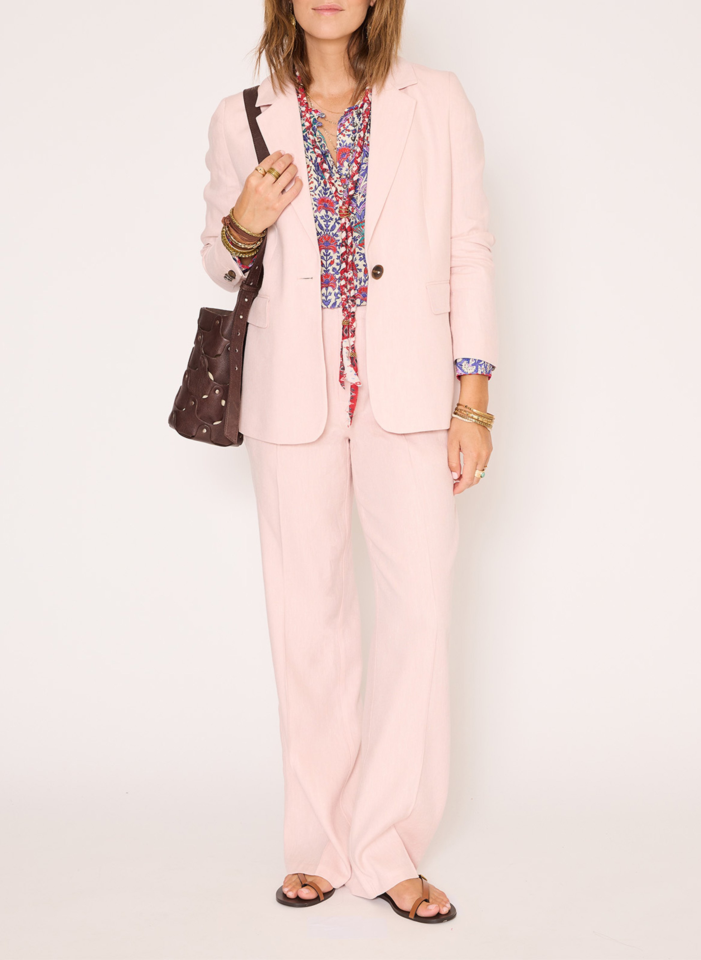Gerade geschnittener Blazer aus Leinen-Mix MKT Rosa