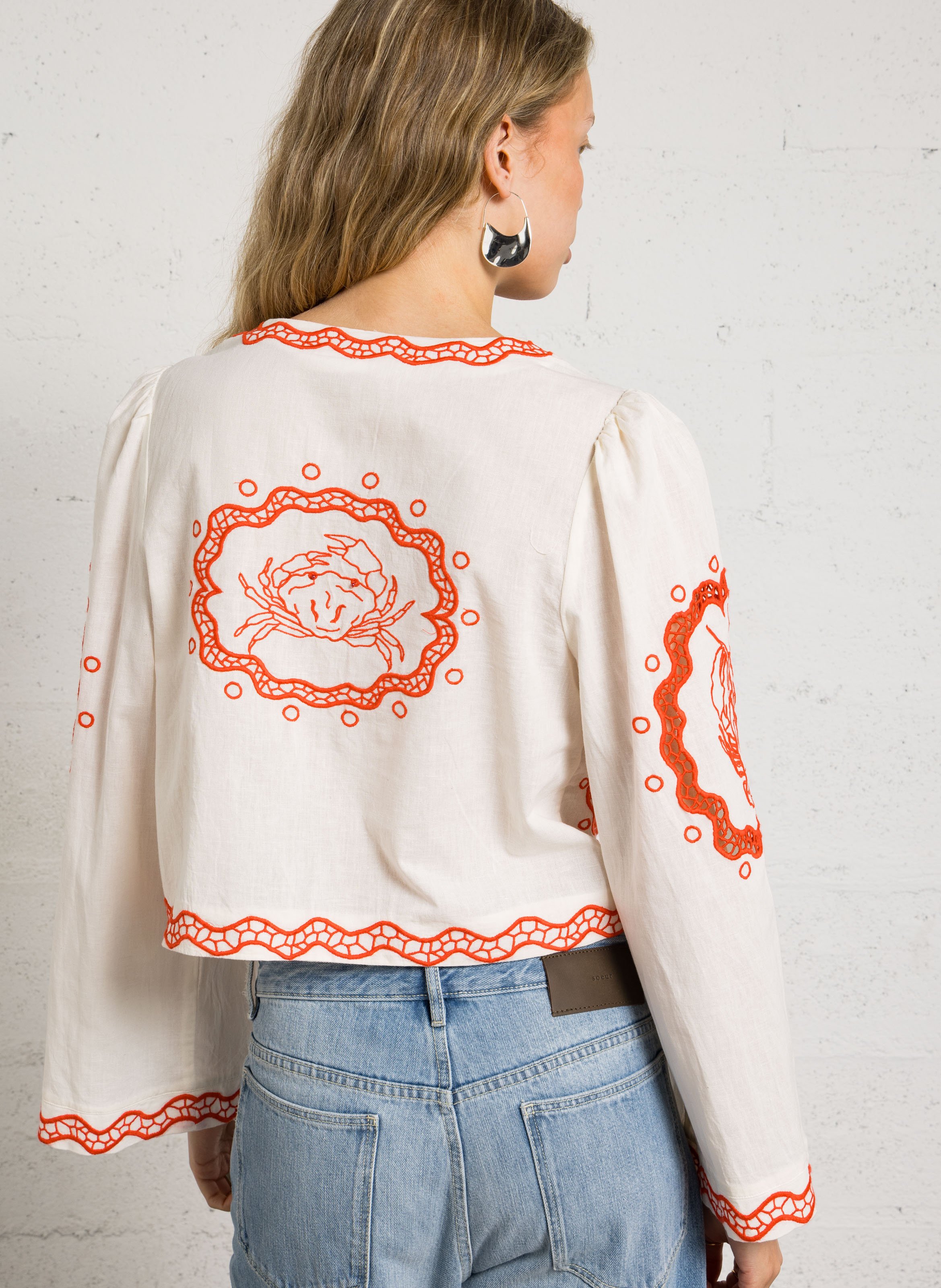 Top met V-hals in gemengd katoen FABIENNE CHAPOT Wit