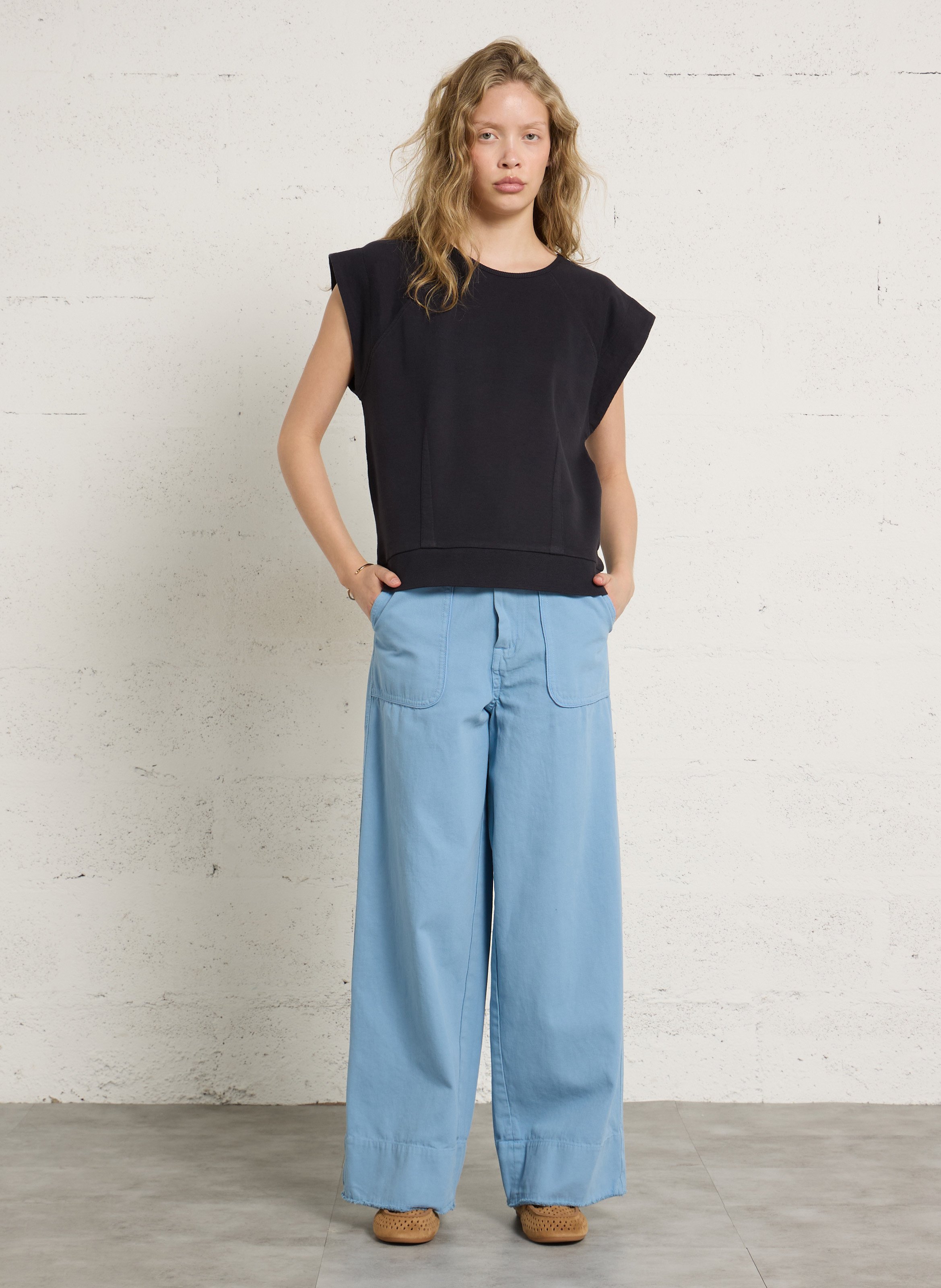 Weit geschnittene Taillenhose aus Baumwolle LEON & HARPER Blau