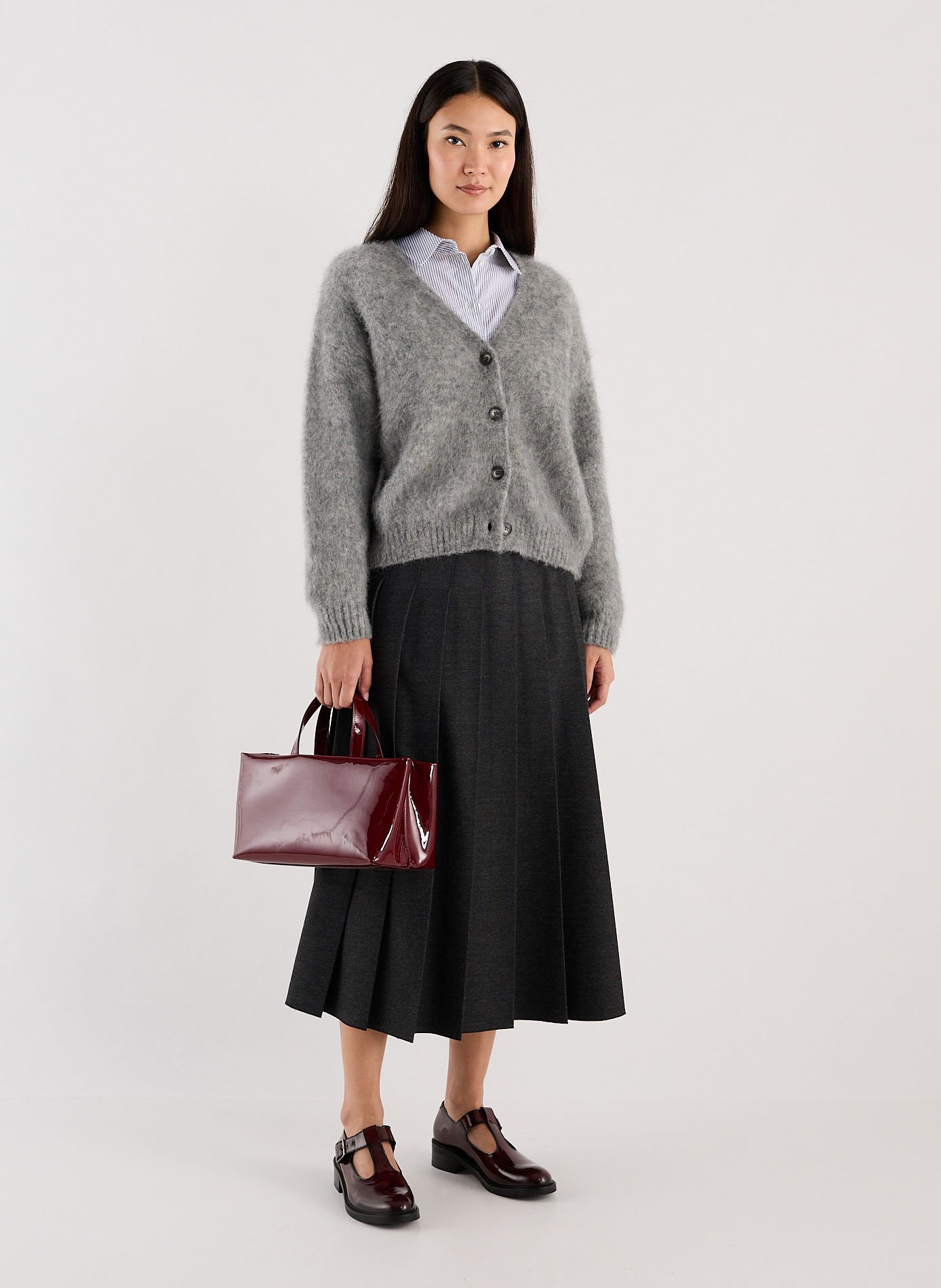 Recht, gebreid vest met V-hals Grijs