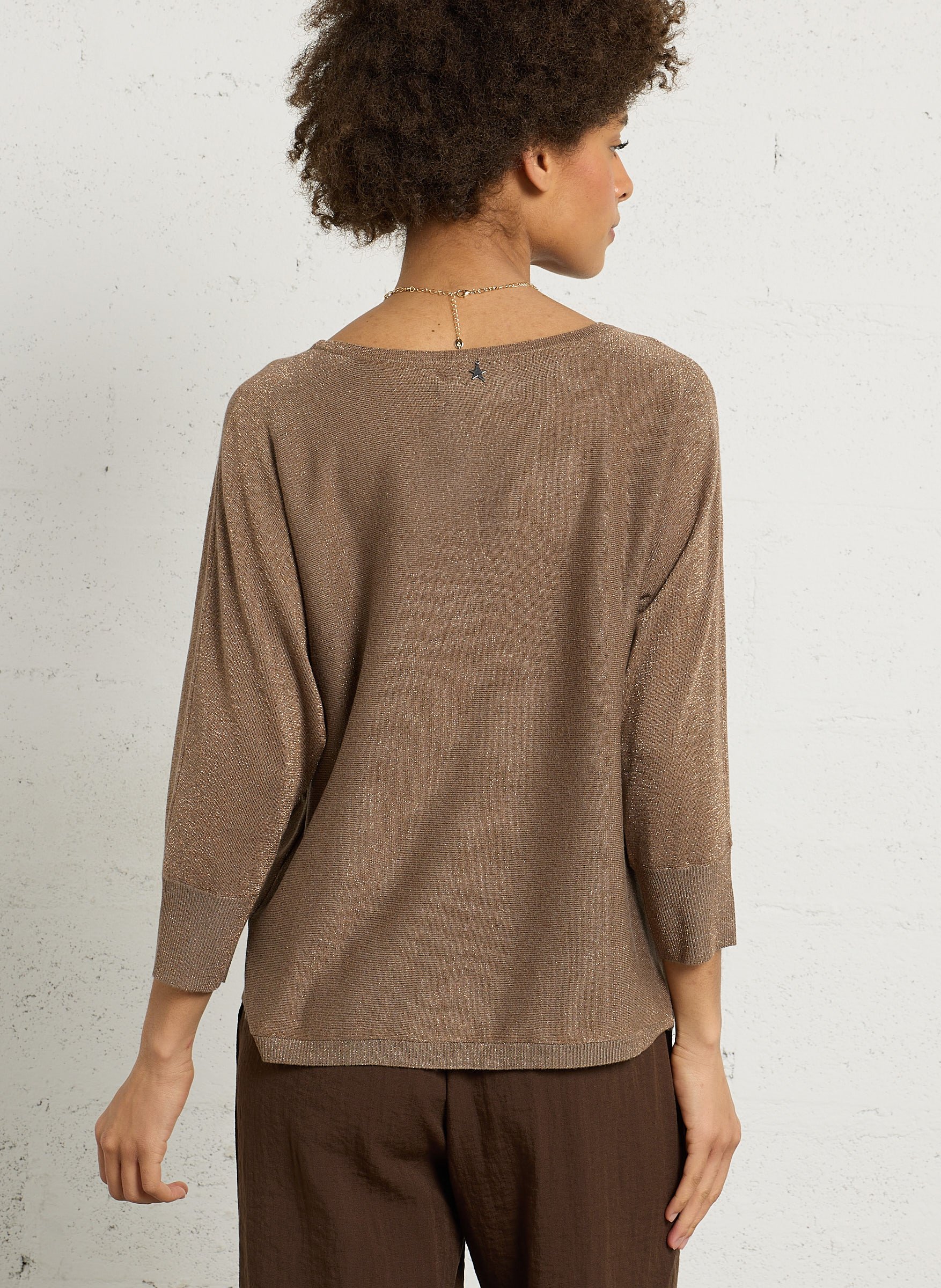Pull fin pailleté manches 3/4 SUD EXPRESS Marron