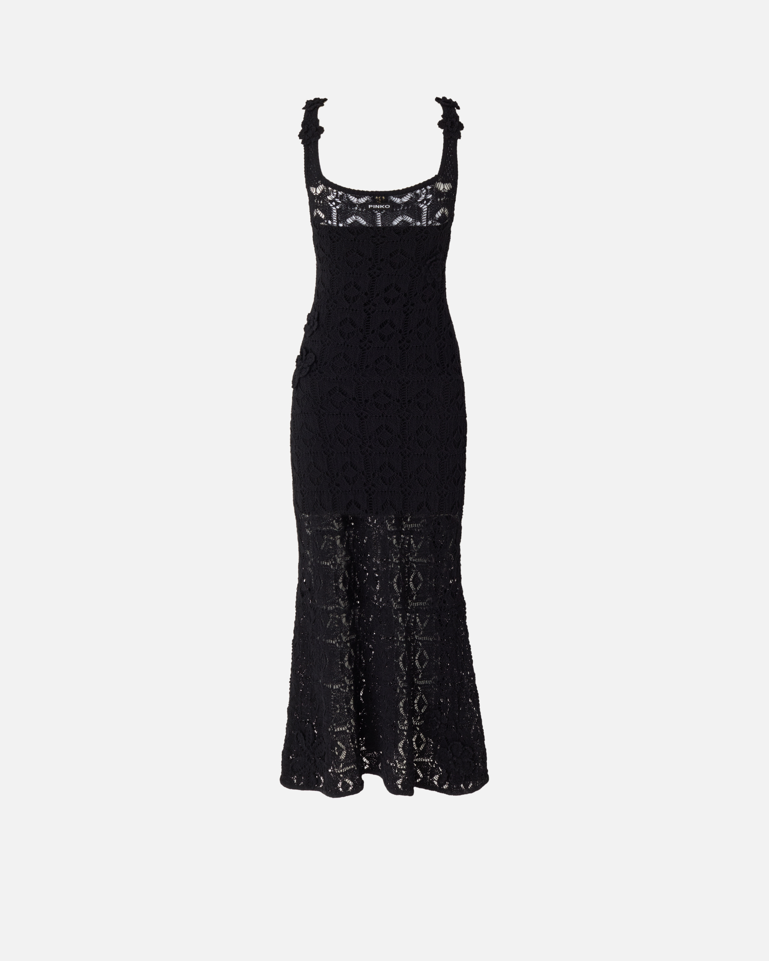 Midi dress with crochet effect and appliquéd flowers PINKO Black