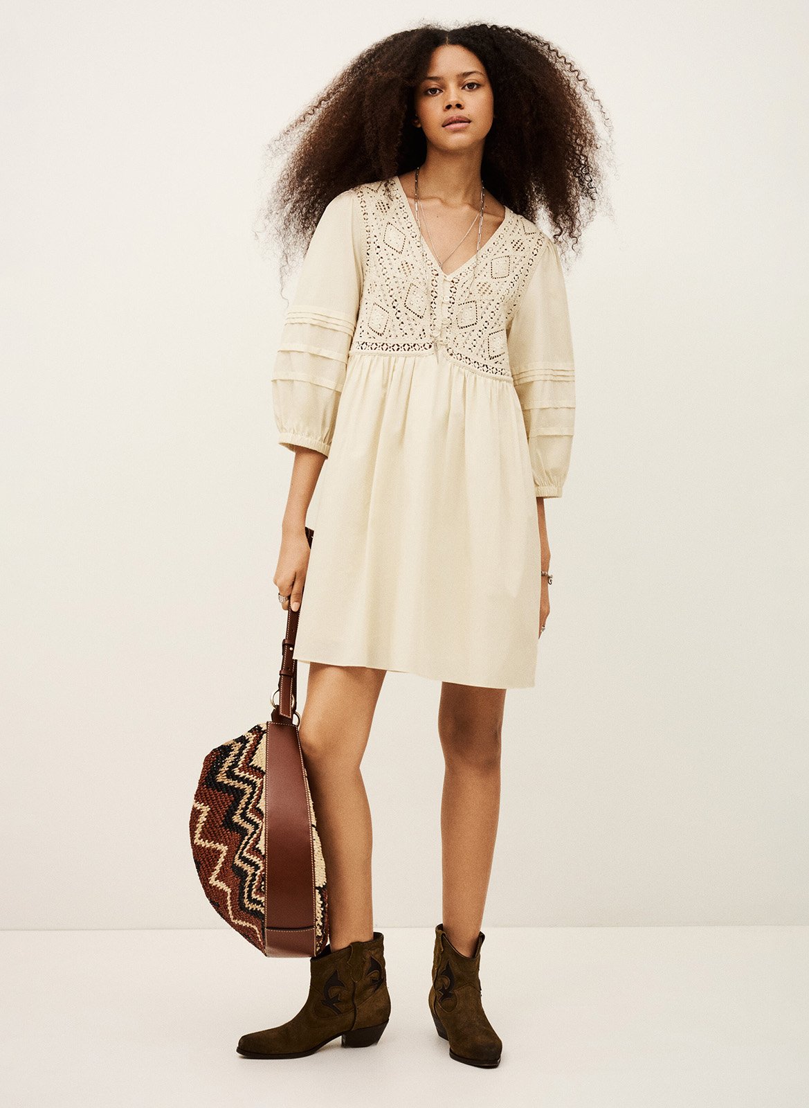 Robe courte col V en coton  BA&SH Beige