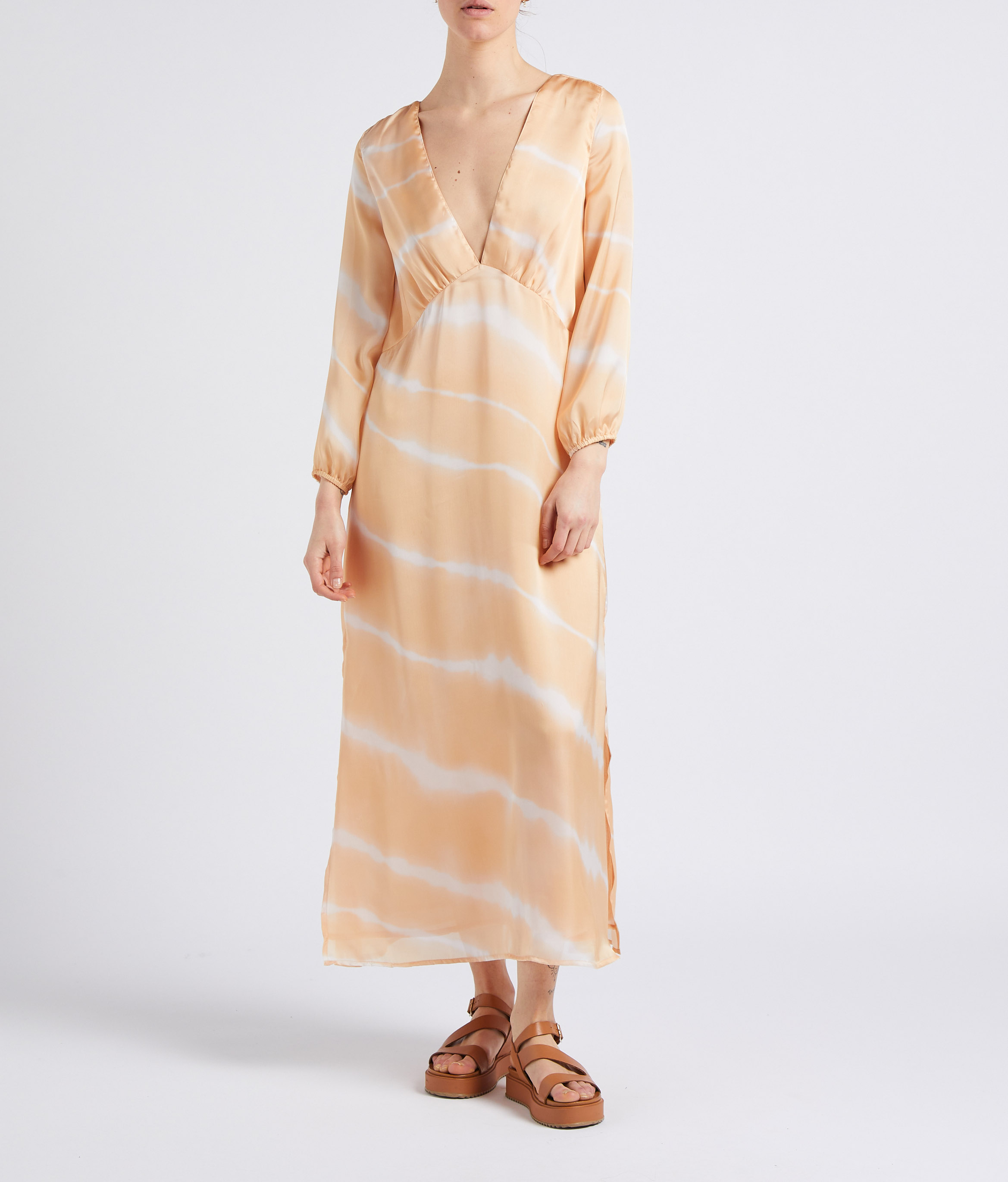 Robe longue droite col V imprimée SUNDRESS Multicolore