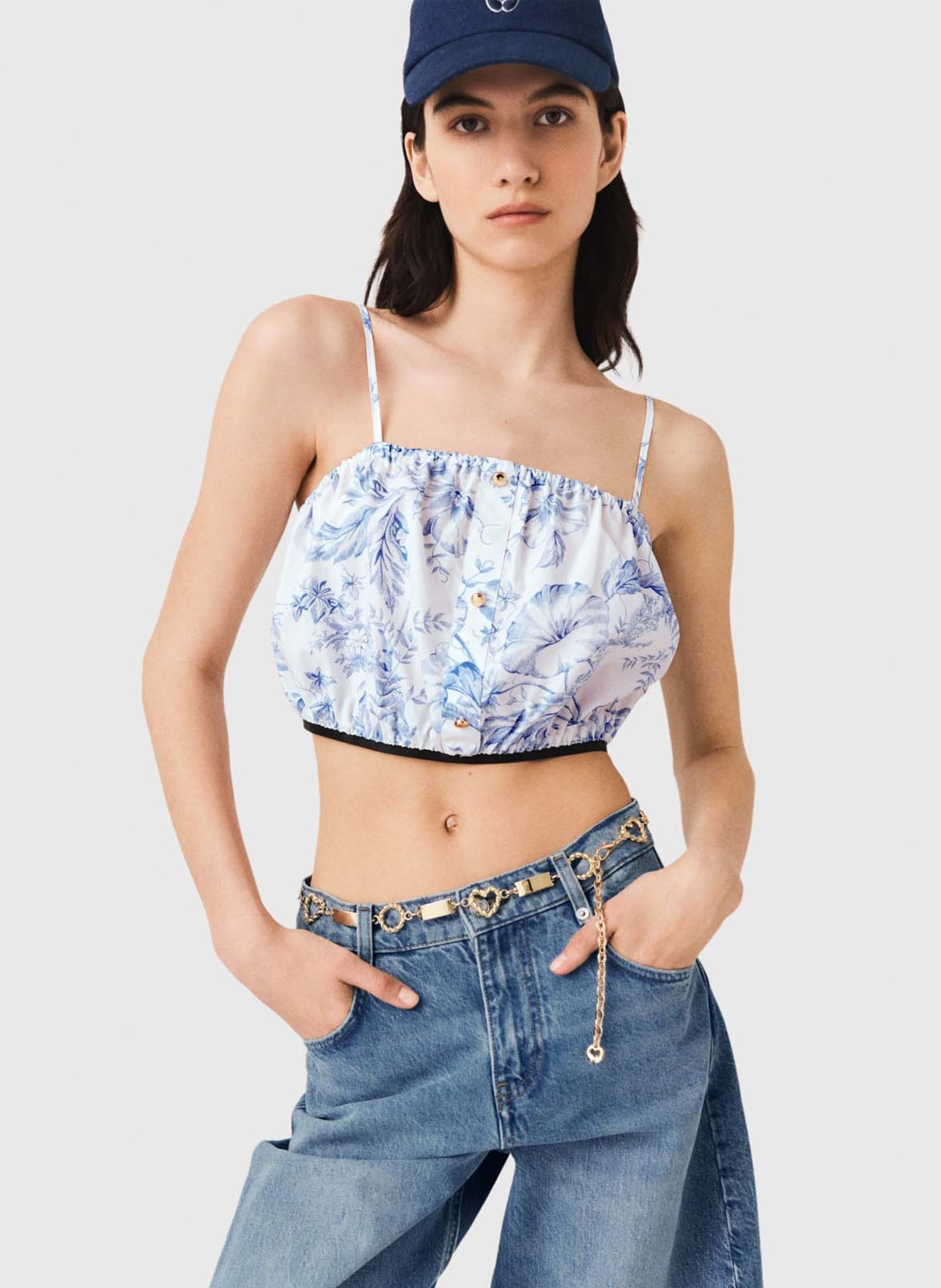 Top court à bretelles imprimé MAJE Bleu