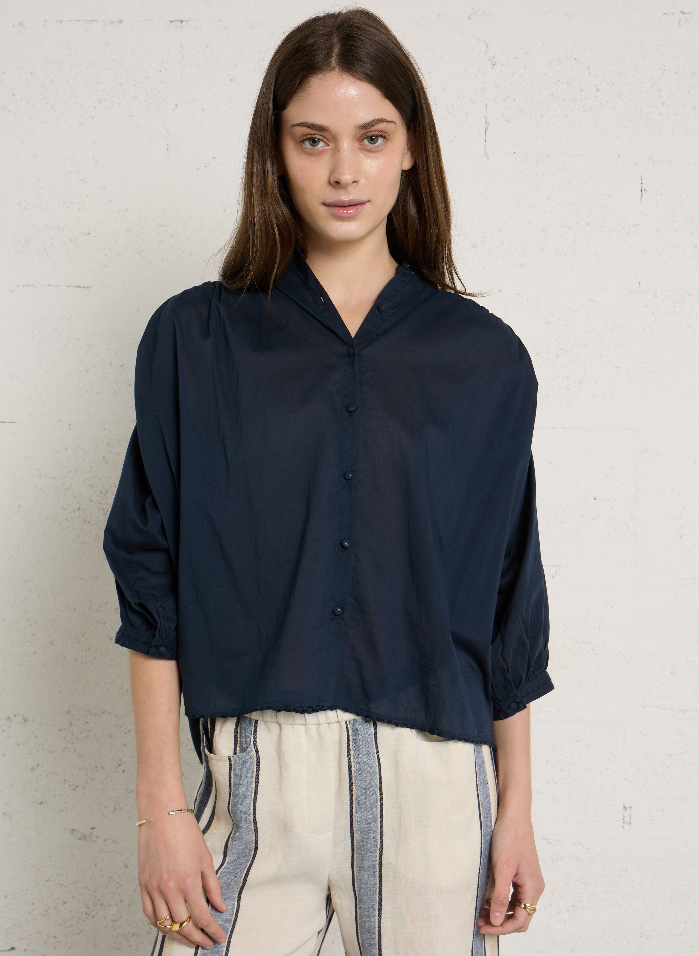 Chemise ample col mao en coton DIEGA Bleu