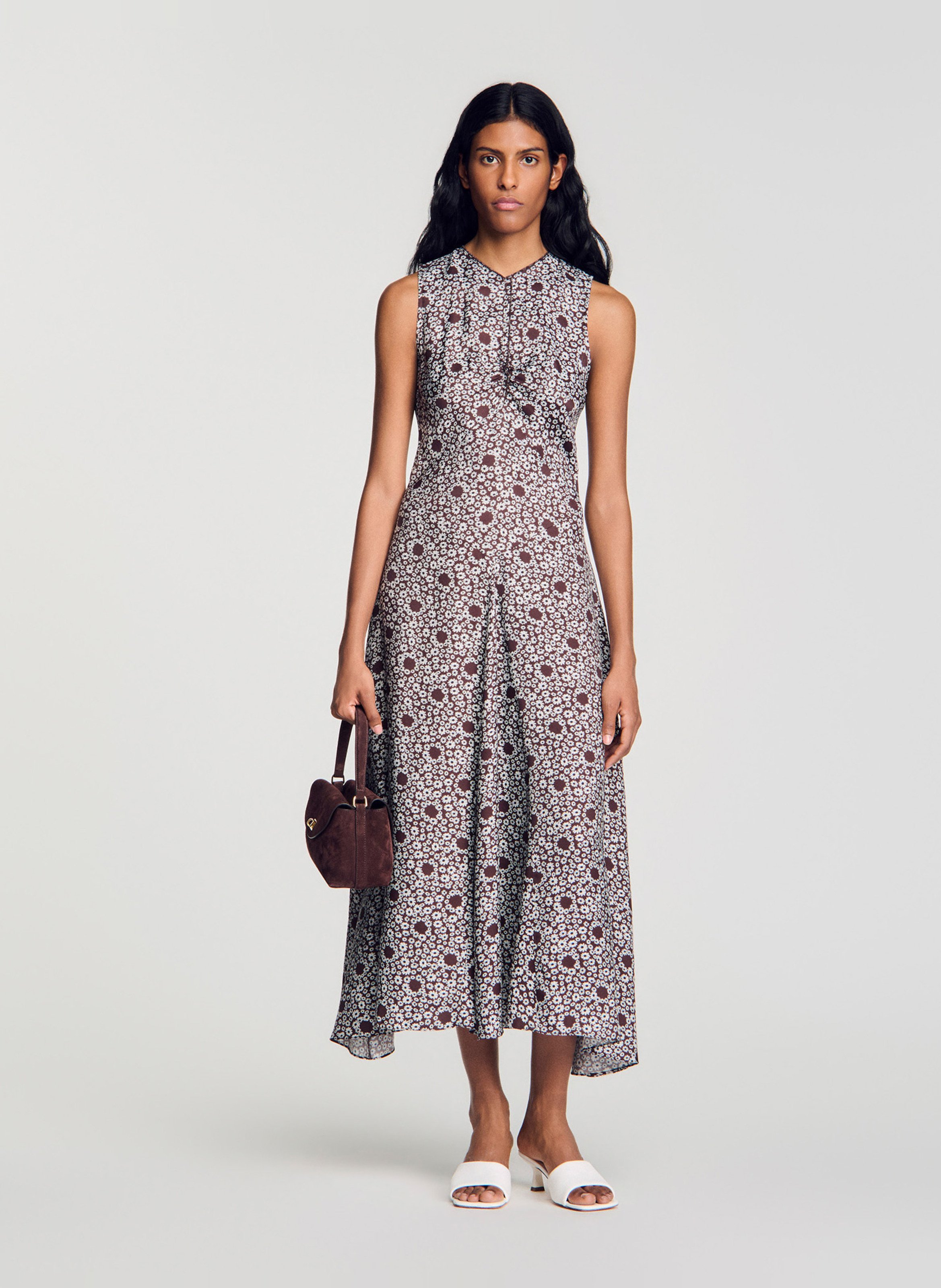 Sleeveless printed long dress SANDRO Brown