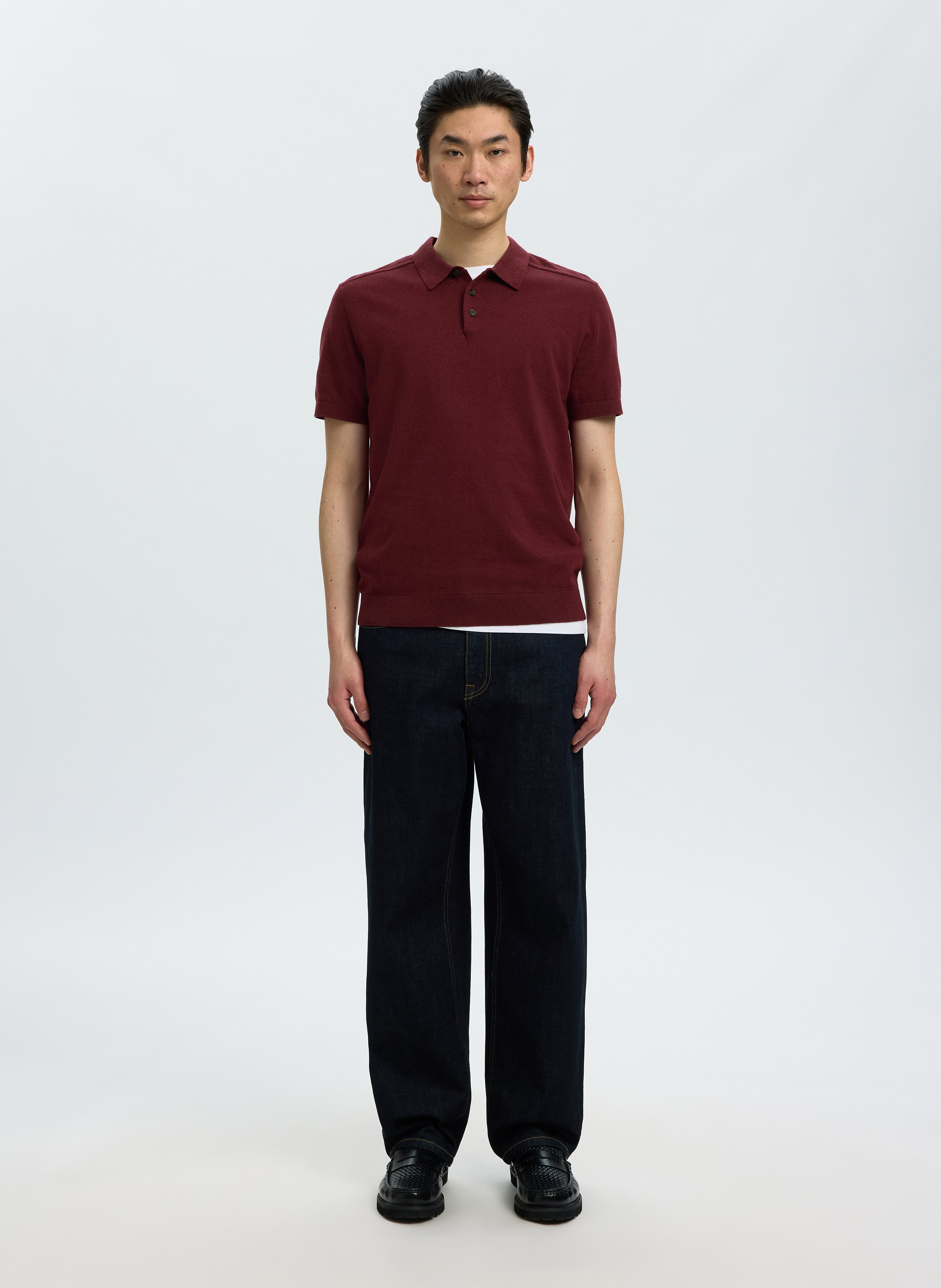 Polo manches courtes regular-fit en coton maillé SELECTED Prune