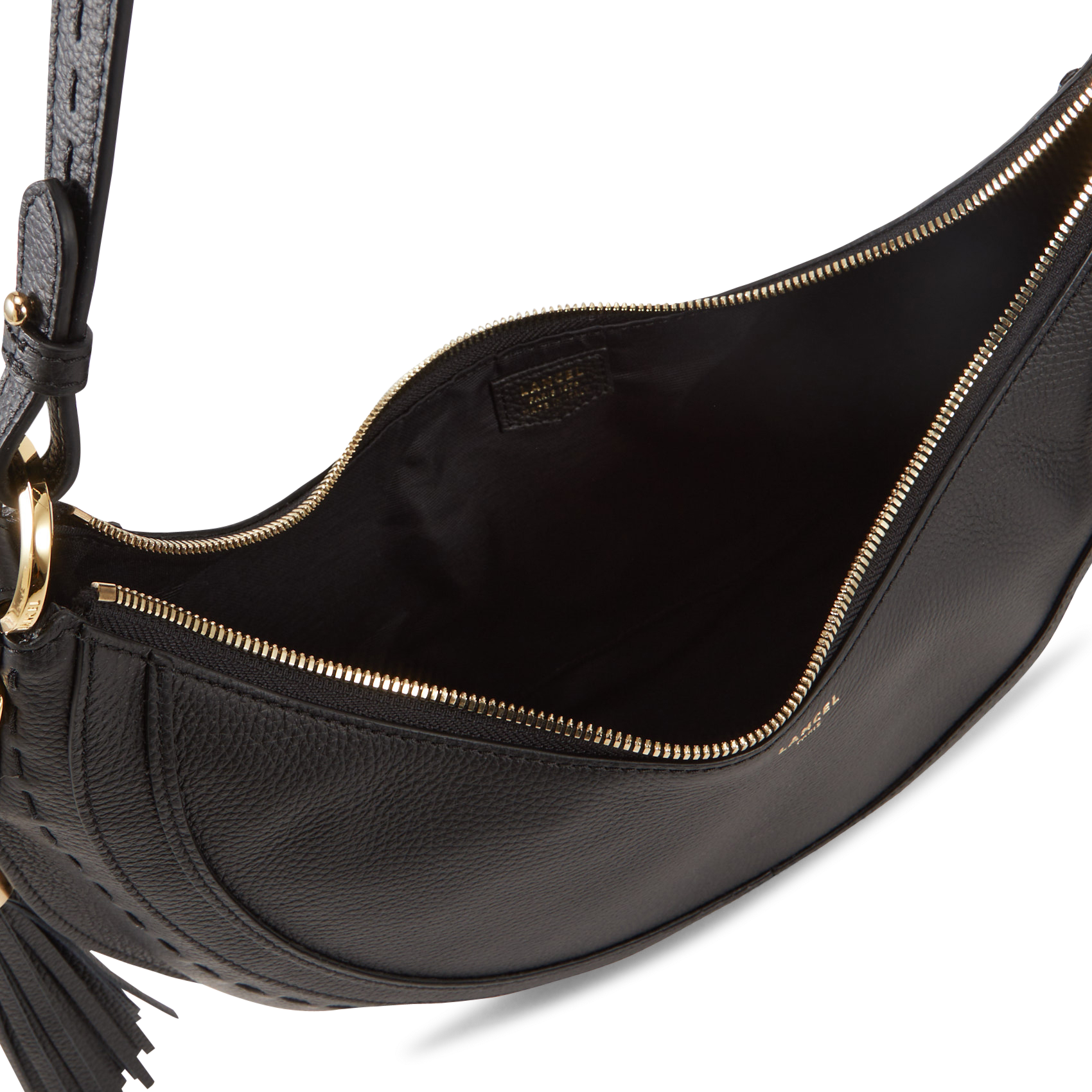 Uni-Farbene, mit Reißverschluss versehene Hobo-Tasche aus Leder. LANCEL Schwarz
