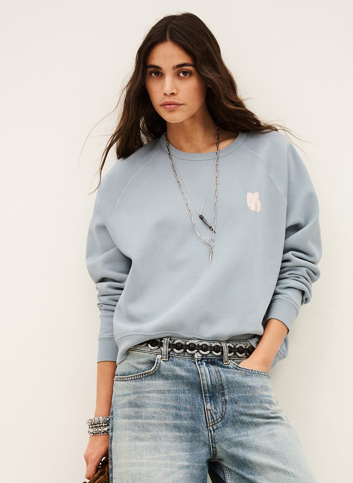 Weites Rundhals-Sweatshirt aus Baumwolle BA&SH Blau