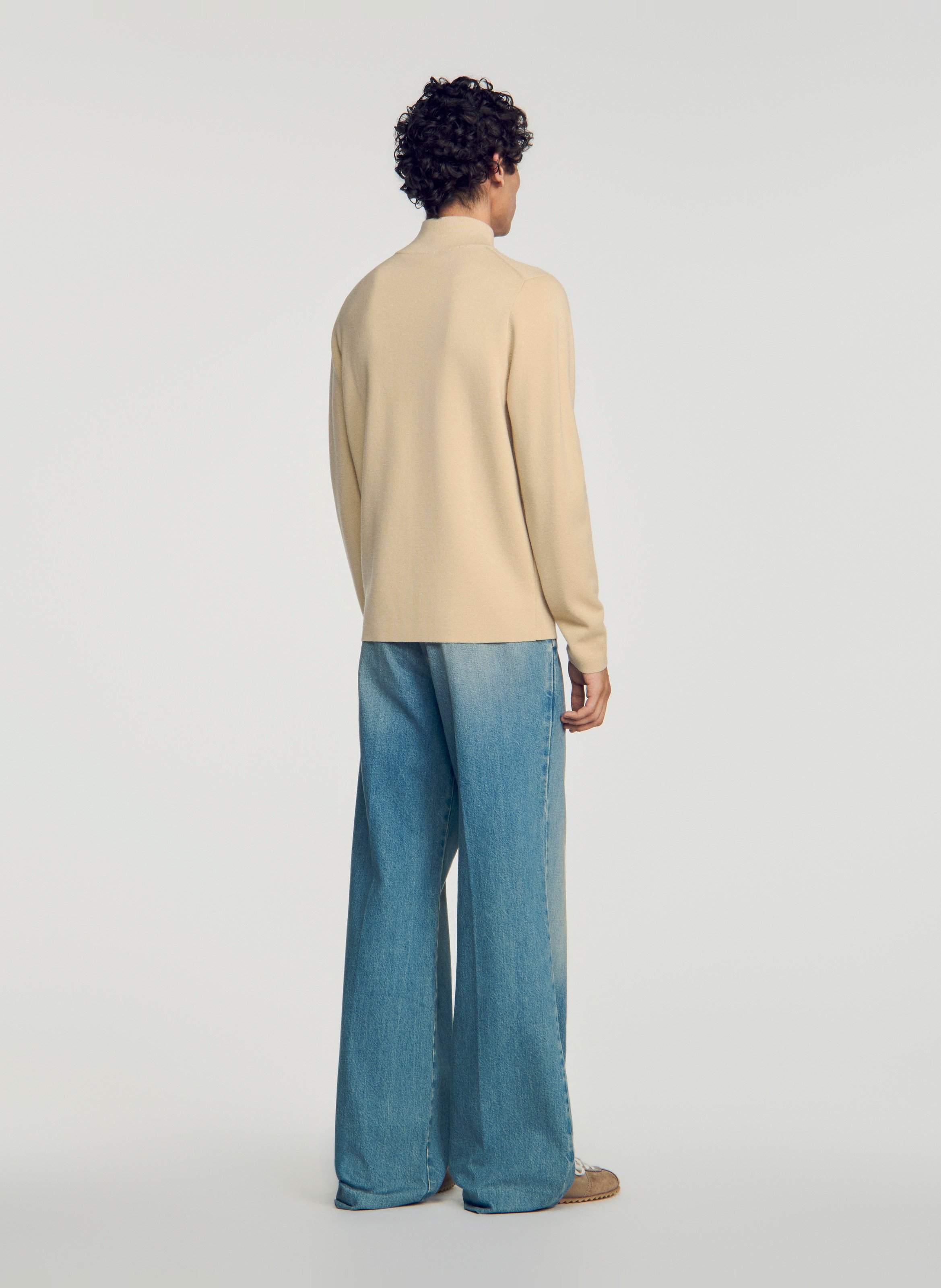 Gerade geschnittener Wollpullover mit Stehkragen und Reißverschluss SANDRO Beige
