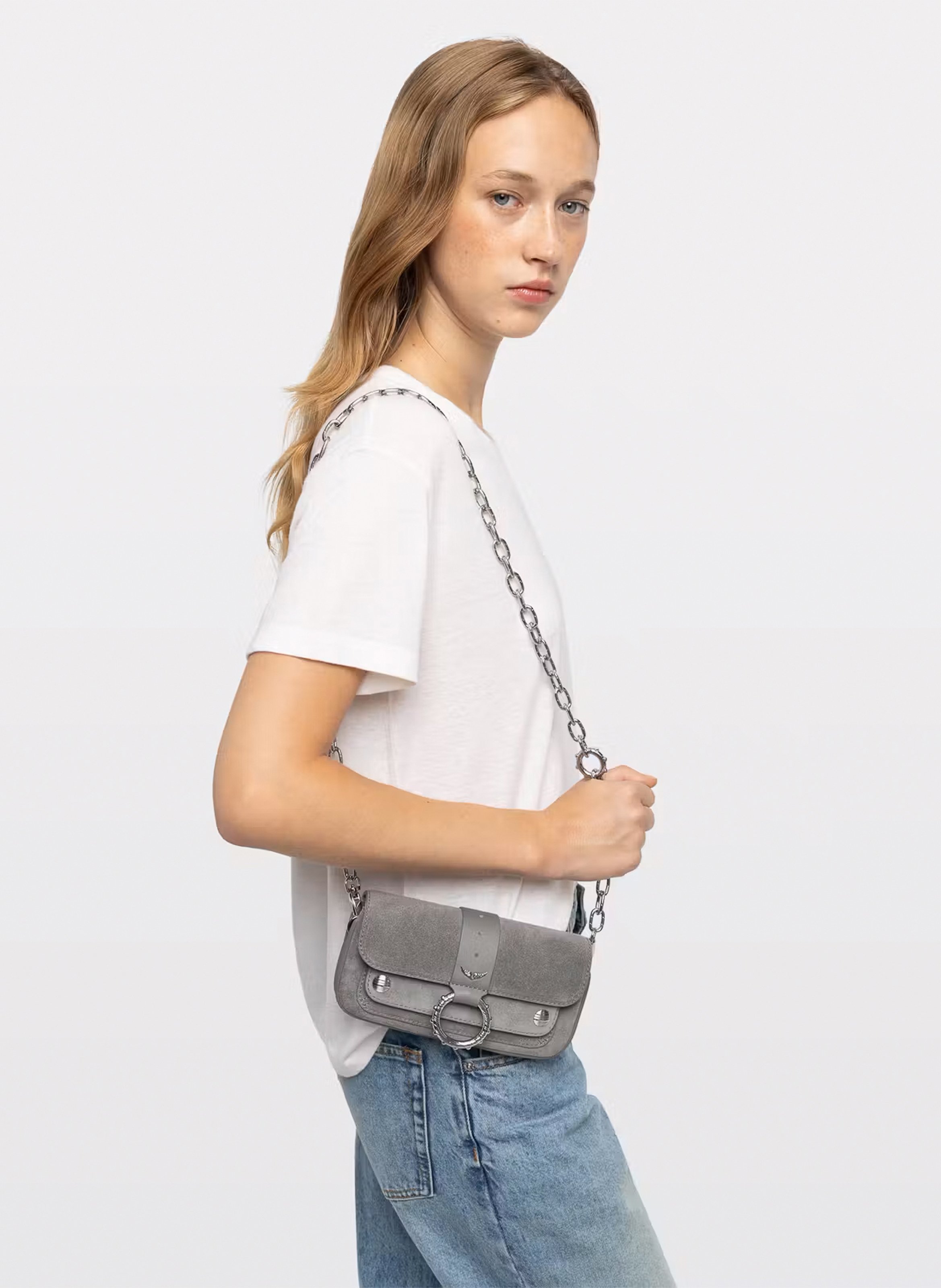Sac bandoulière en cuir ZADIG&VOLTAIRE Gris