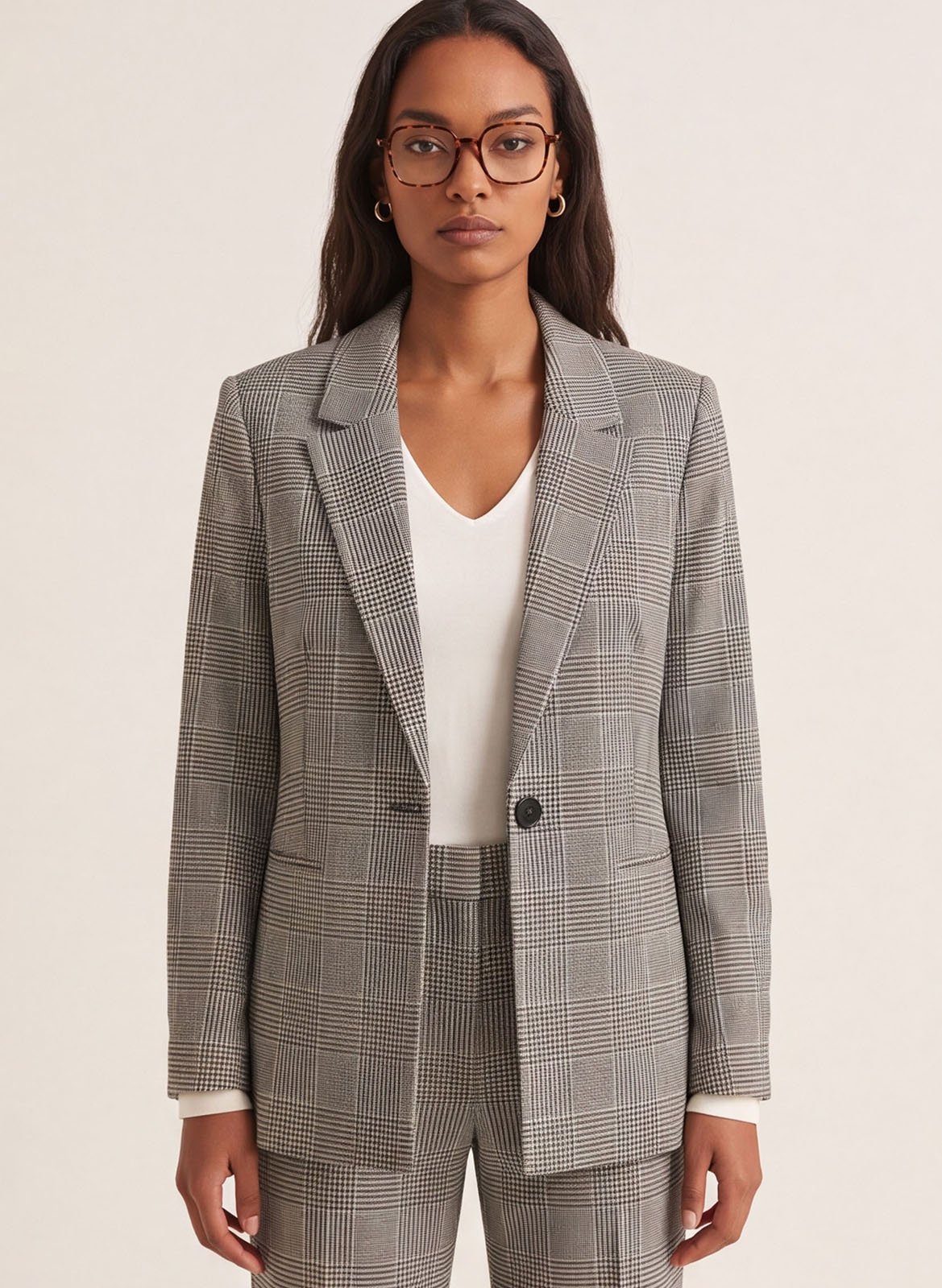 Getailleerde blazer met reverskraag en pied-de-pouleprint KOOKAI Grijs