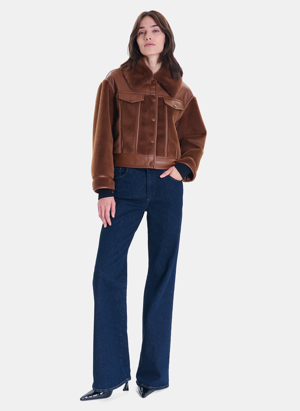 Short faux fur jacket ZAPA Brown