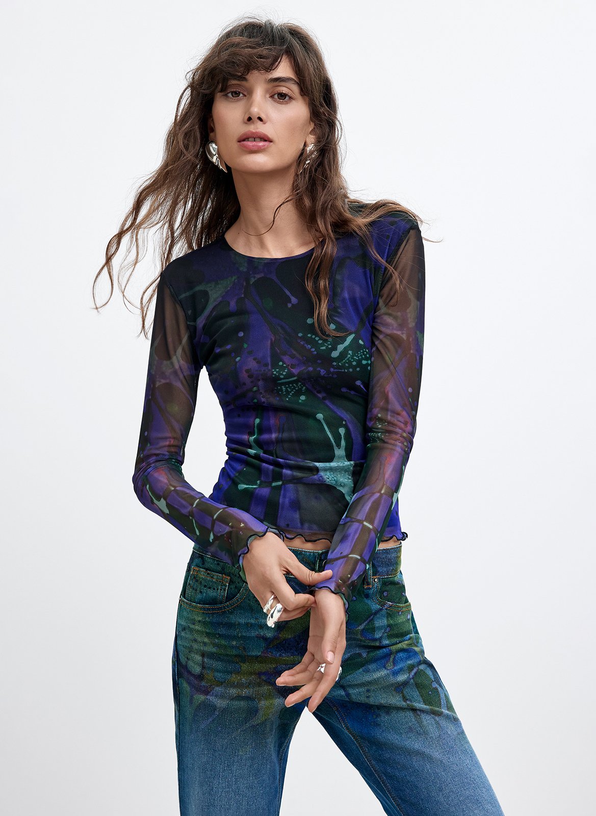 Round neck mesh t-shirt DESIGUAL Blue