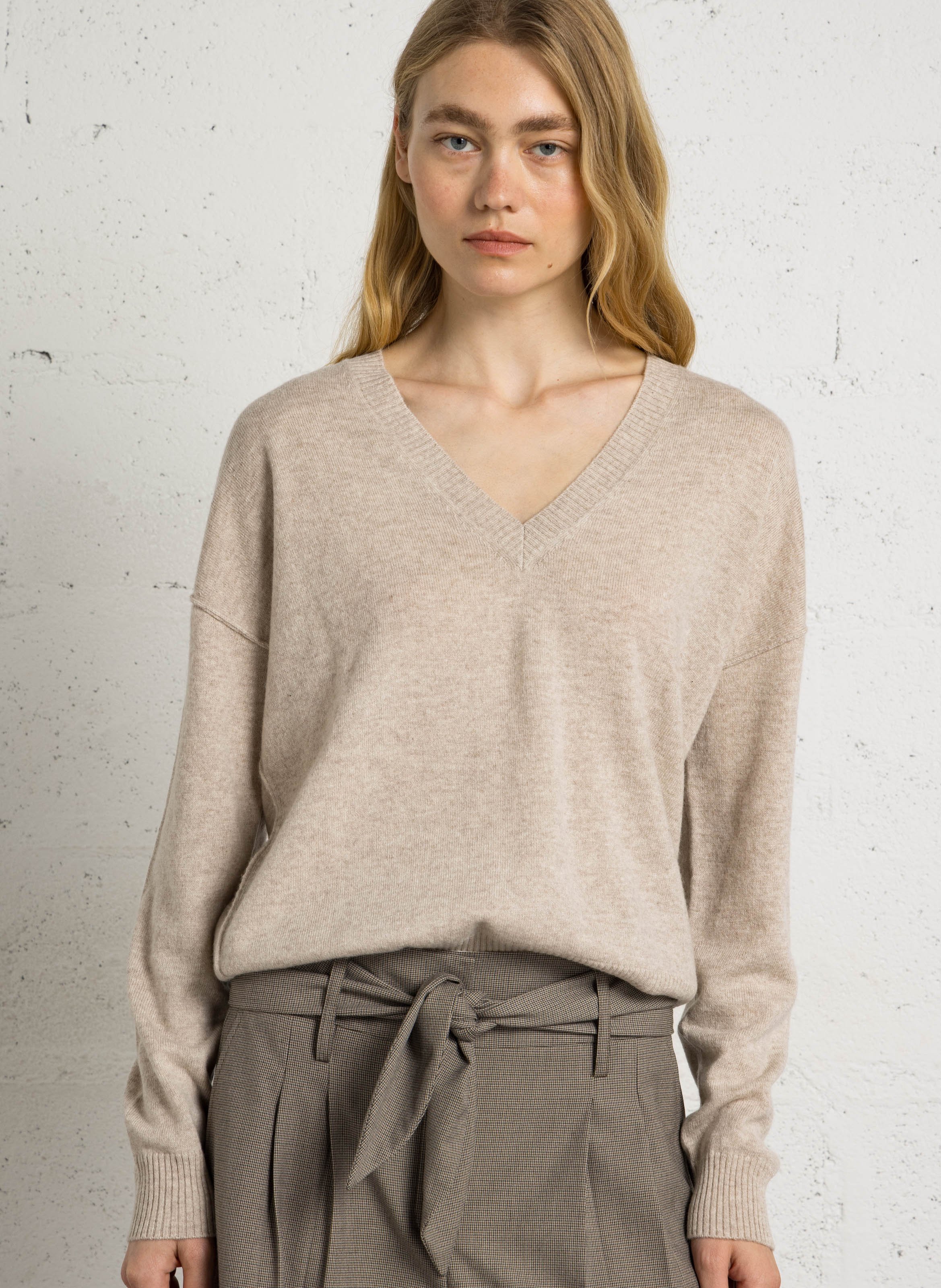 Pull ample col V en laine et cachemire HARTFORD