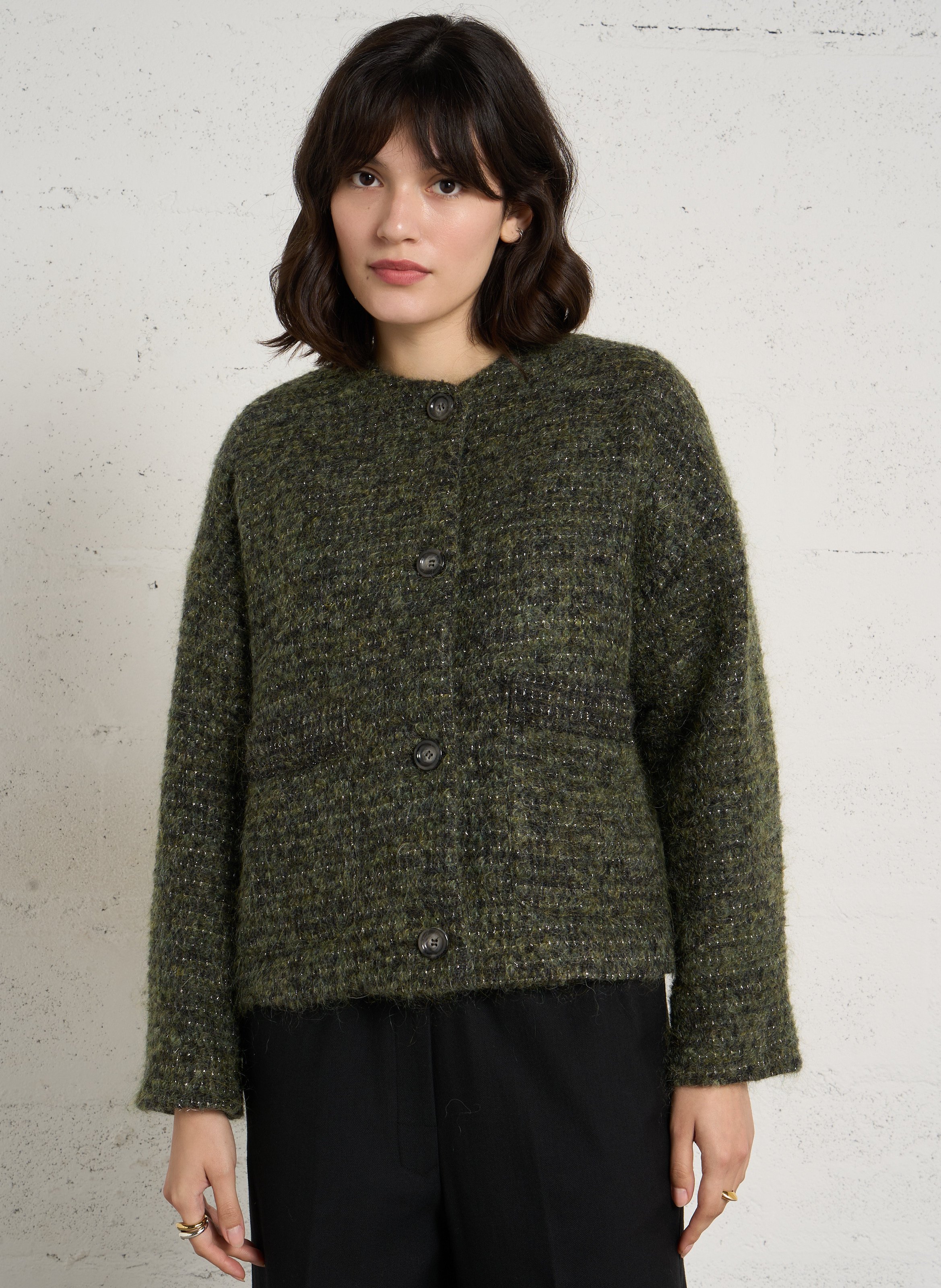 Jacke aus Wollmix mit Rundhalskragen MOMONI Grun
