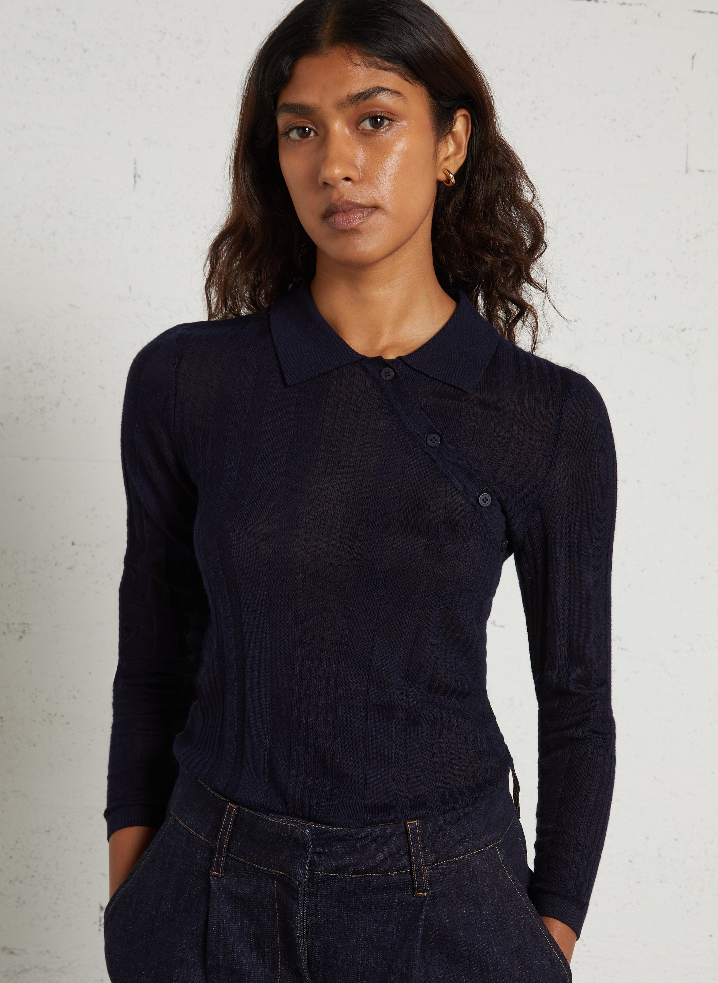 Pull col polo à détail boutonné THINKING MU Bleu