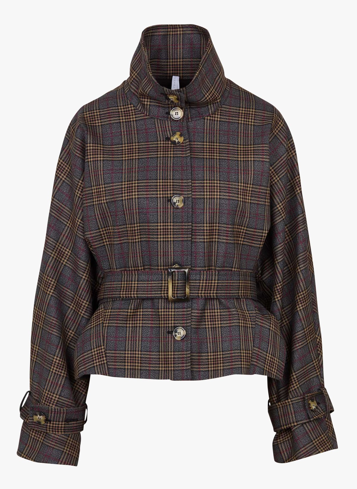 Checked Country Jacket Belted checked jacket Grey Imperial - Women | Place des Tendances