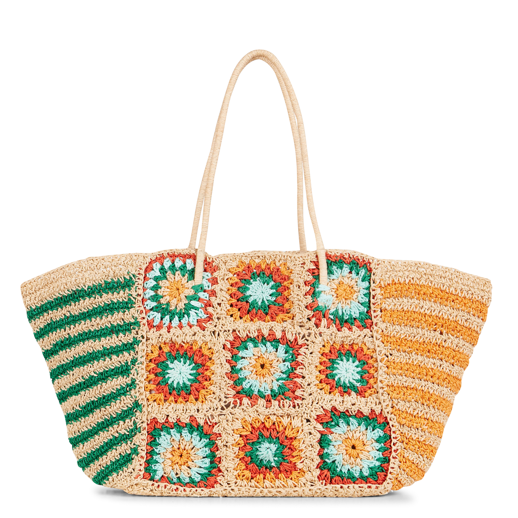 Geblümter Shopper aus Bast BeigeSUNCOO